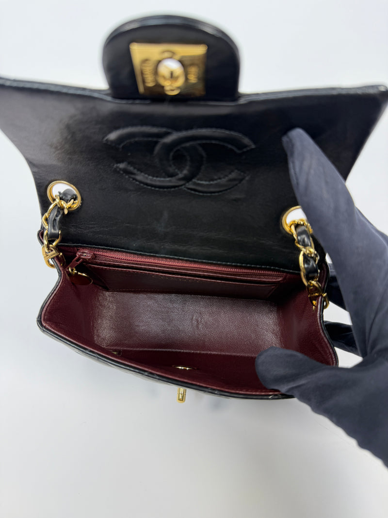 Chanel Black Square Vintage Flap Bag In Lambskin With GHW