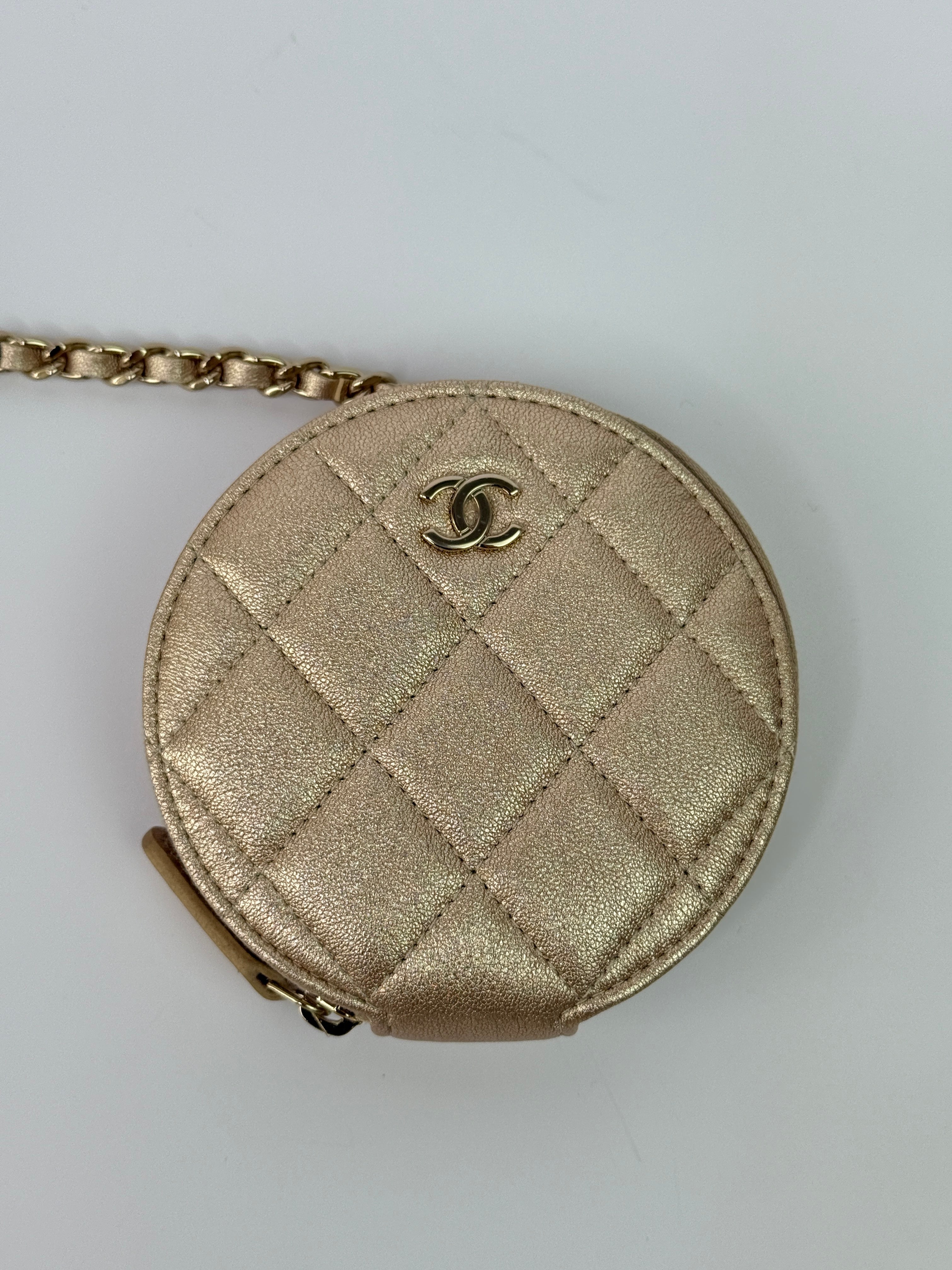 Chanel Metallic Lambskin Round Purse and AirPods Case