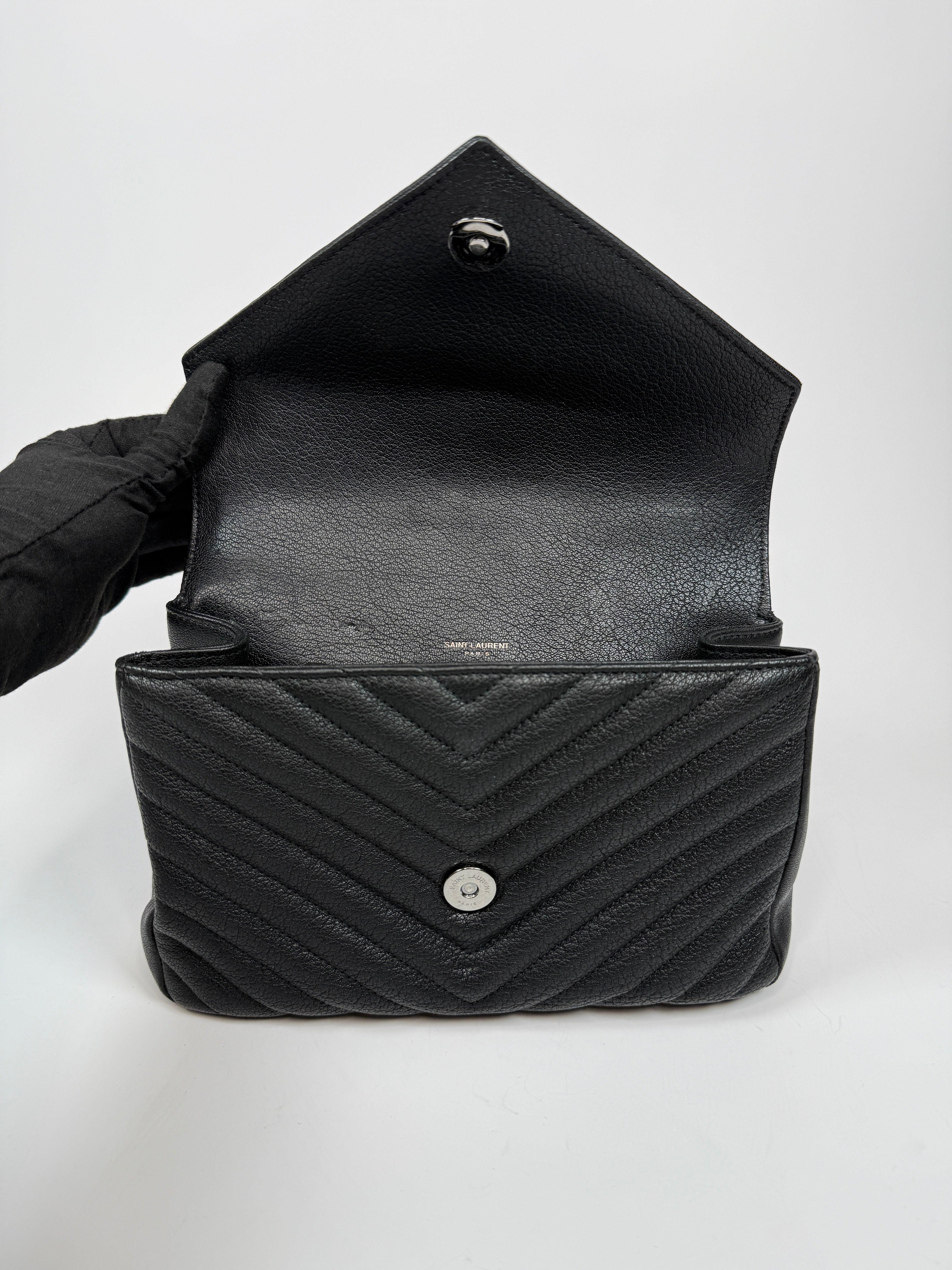 Saint Laurent Medium Black leather College Bag With Silver Hardware. Very Good Authentic and preloved condition. 