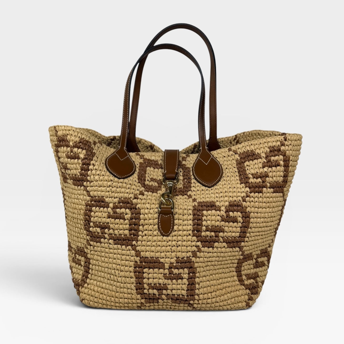 Gucci GG Medium Tote in natural and brown fabric and leather