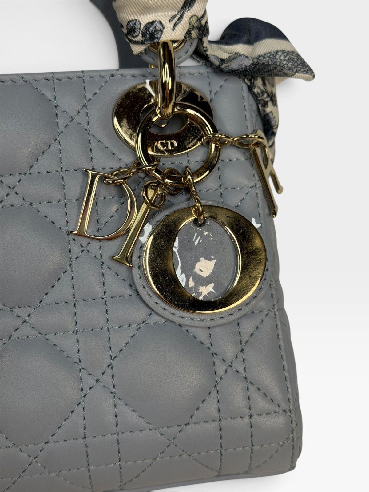 Christian Dior Mini Lady Dior In Pale Blue Cannage Leather With Pale Gold Hardware. 100% Authentic and Preloved in excellent condition. 100% Guarantee
