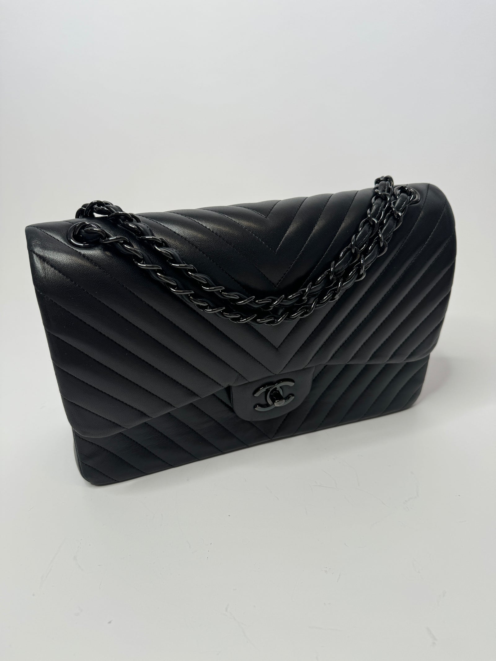 Chanel So Black Lambskin Leather Jumbo Classic Double Flap