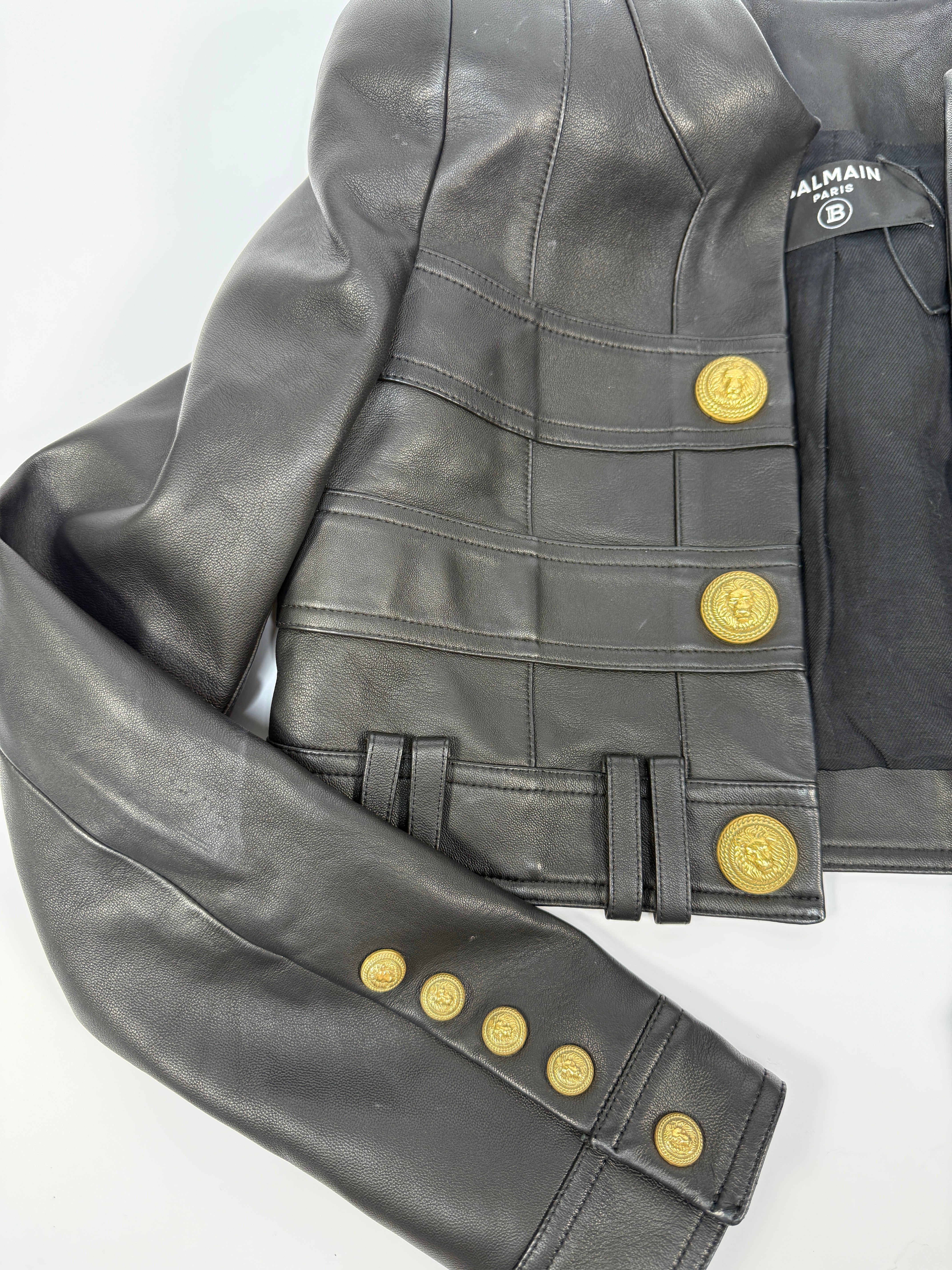 Balmain Cropped Leather Jacket (Size FR36/UK8)