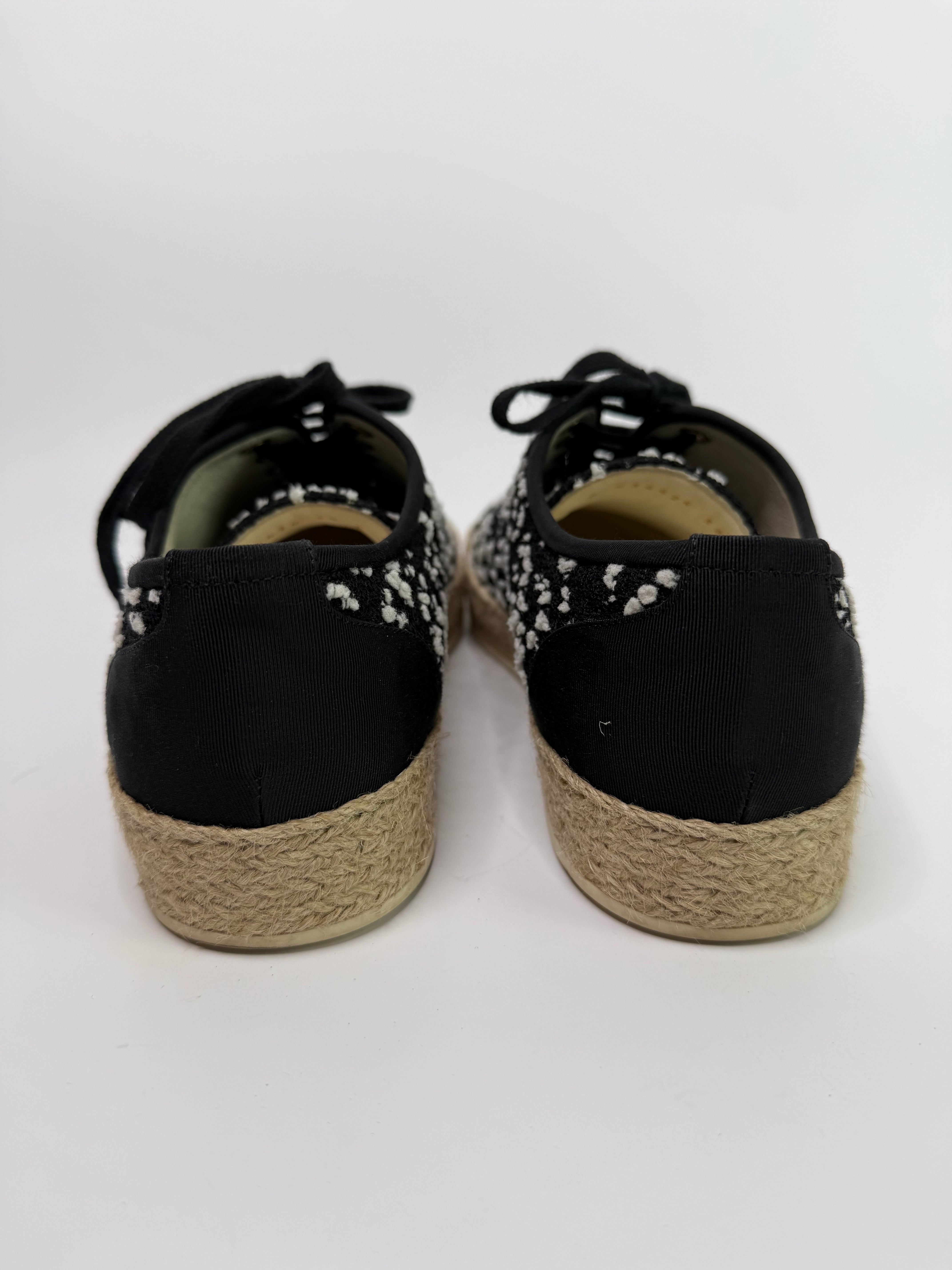 Chanel Black Tweed Espadrille Mules  (Size 38/UK 5)