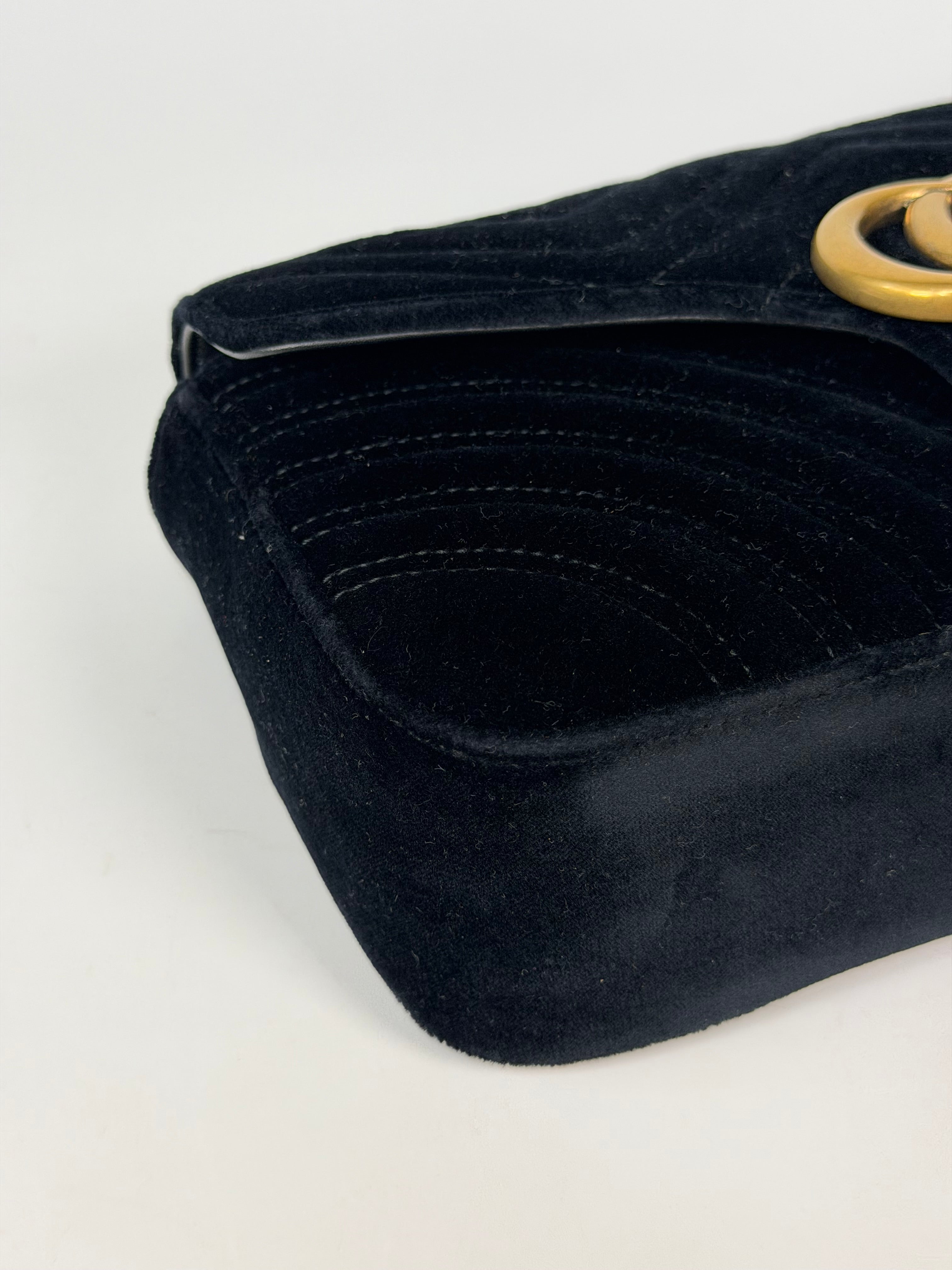 Gucci Medium Marmont In Black Velvet With Gold Hardware