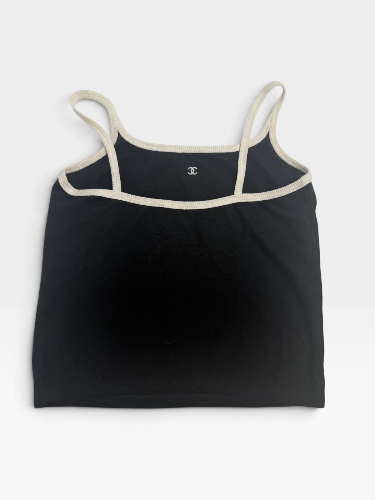 Chanel Logo Camisole In Black & White Knit (Size 36/UK8). 100% authentic and pre loved in excellent condition. 