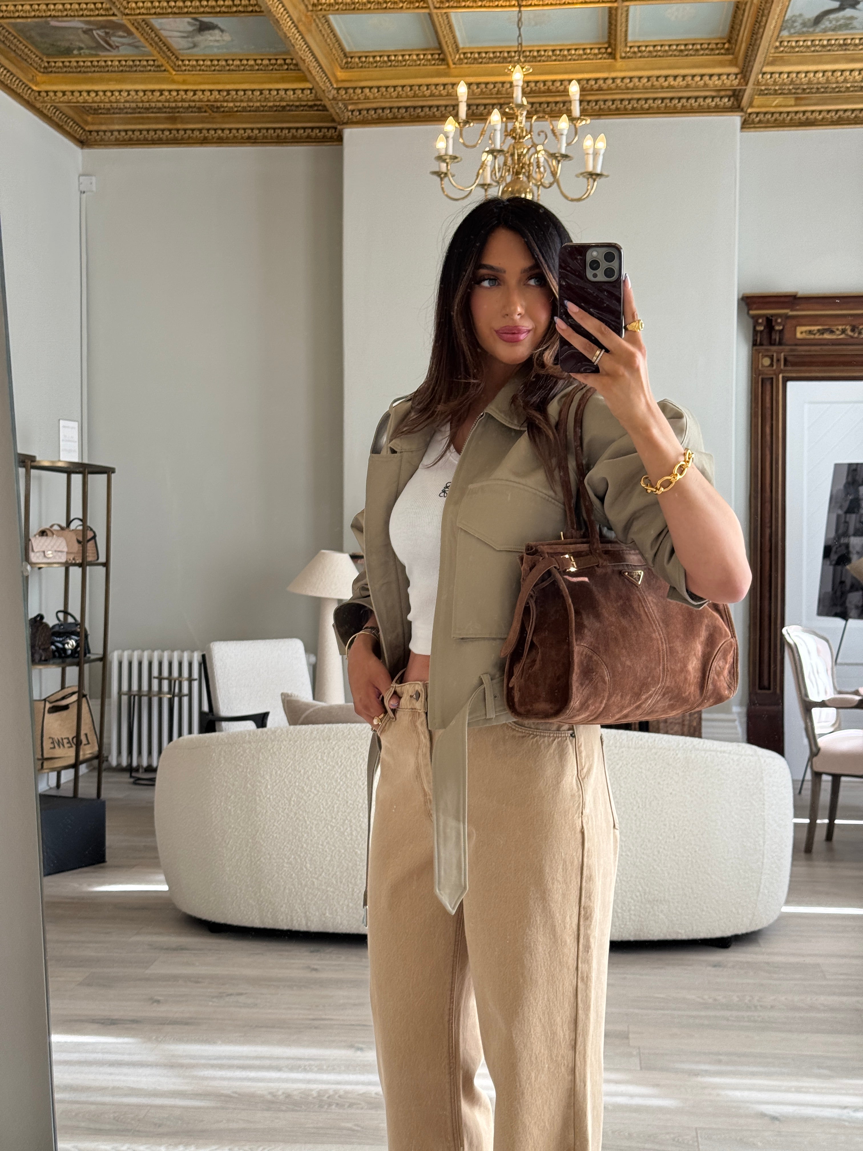 Prada Large Bonnie Suede Handbag