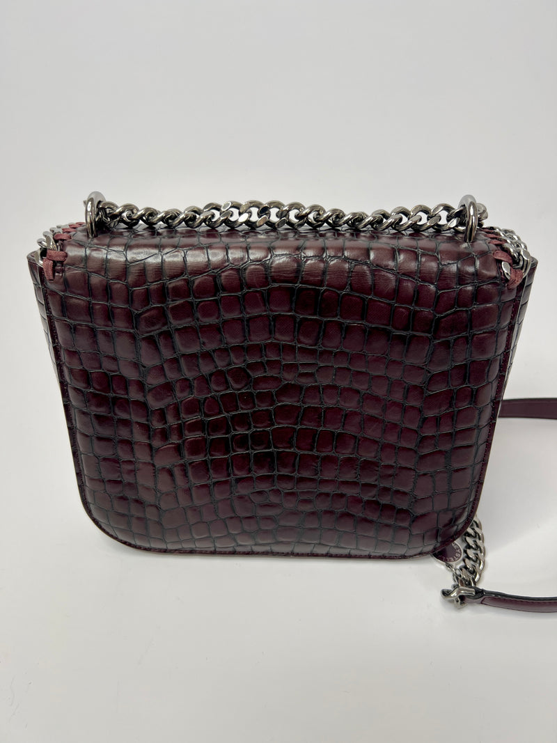Stella McCartney Brown Croc Embossed Box Shoulder Bag