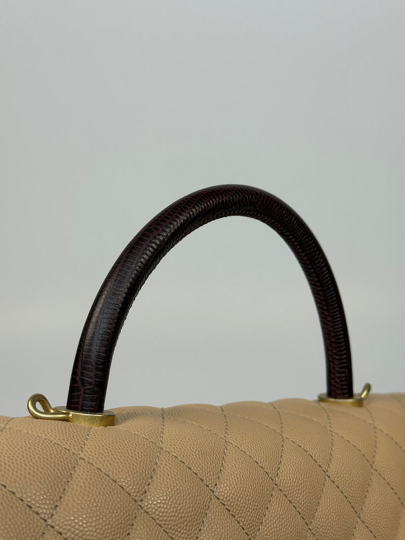 Chanel Coco Large Top Handle In Beige Caviar Leather With GHW