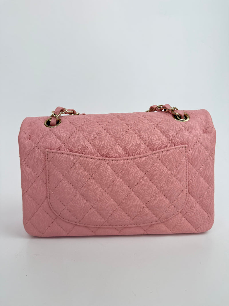 Chanel Small Classic Double Flap In Pink Caviar Leather With GHW