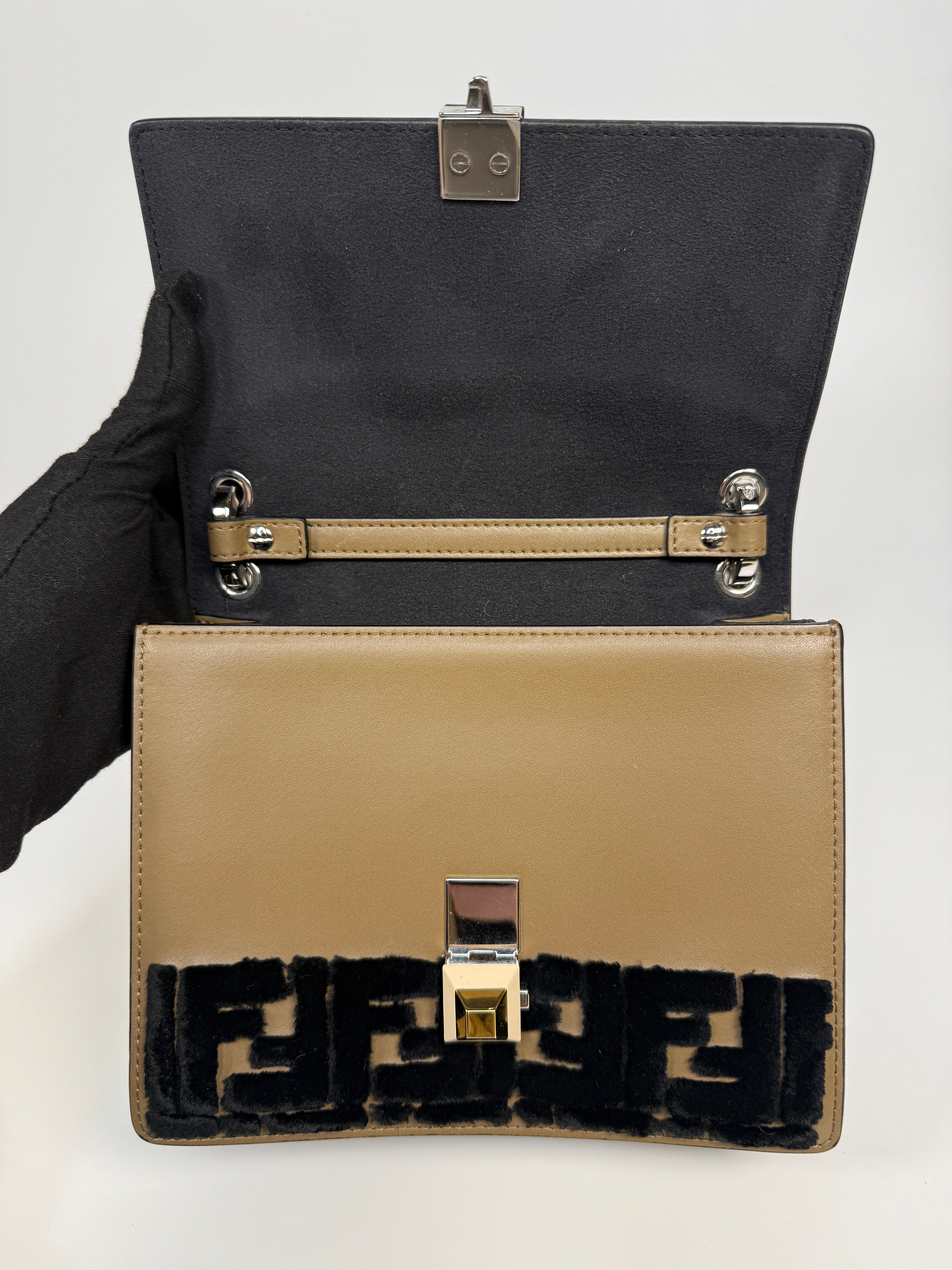 Fendi Vitello Liberty Velvet FF Small Kan I Shoulder Bag In Excellent condition. 100% Authenticity guarantee. 