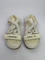 Chanel Ivory Cord And Lambskin Sandals (Size 38/UK5)
