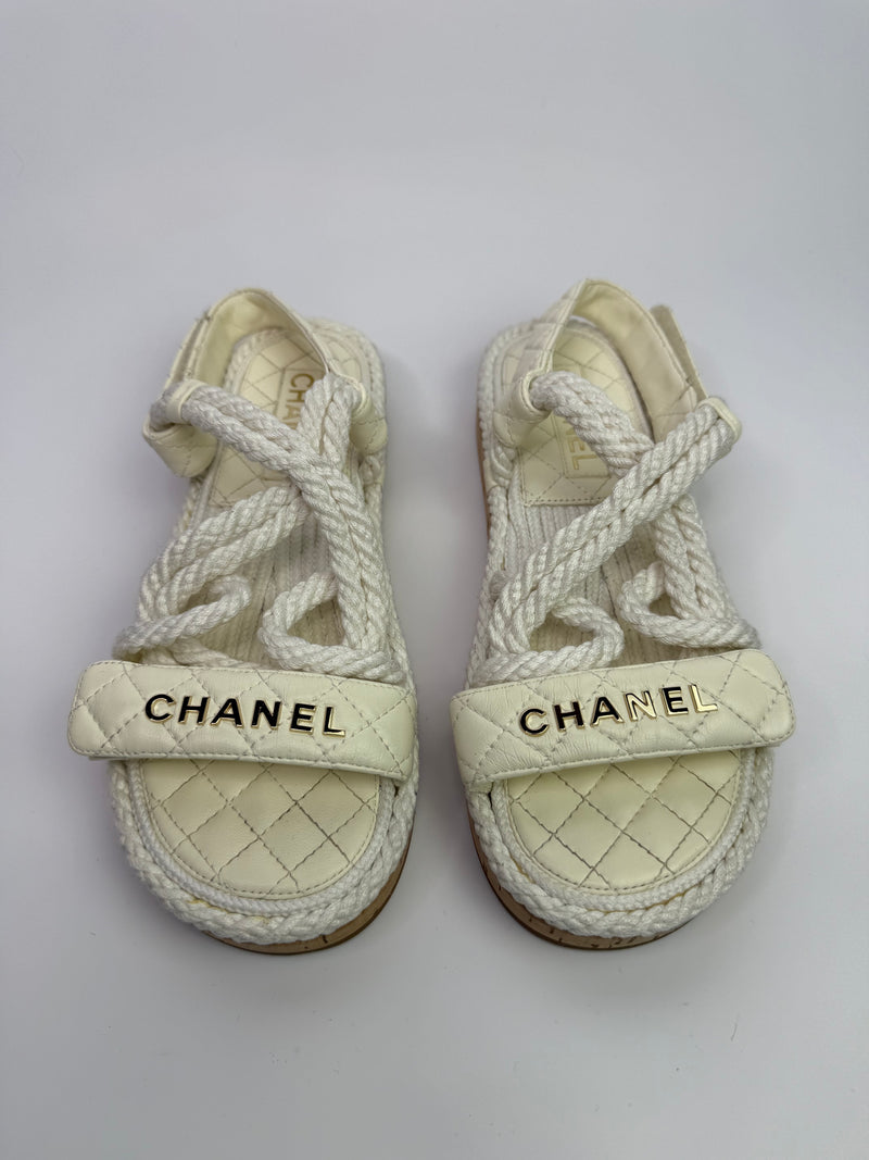 Chanel Ivory Cord And Lambskin Sandals (Size 38/UK5)