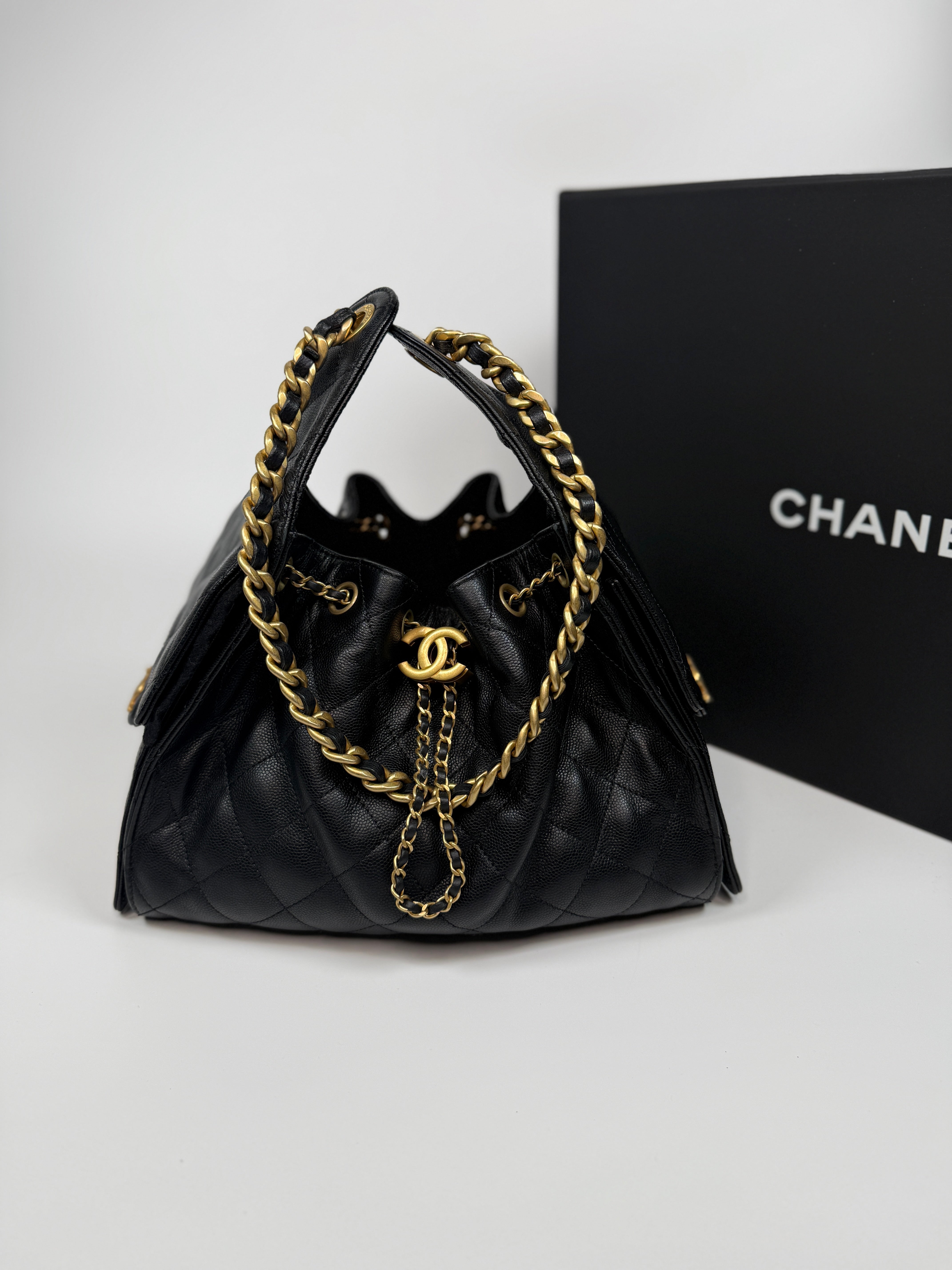 Chanel 25 Small In Black Caviar Leather With Gold Hardware In Excellent Condition. Authentic and preloved. 100% Authenticity Guaratee