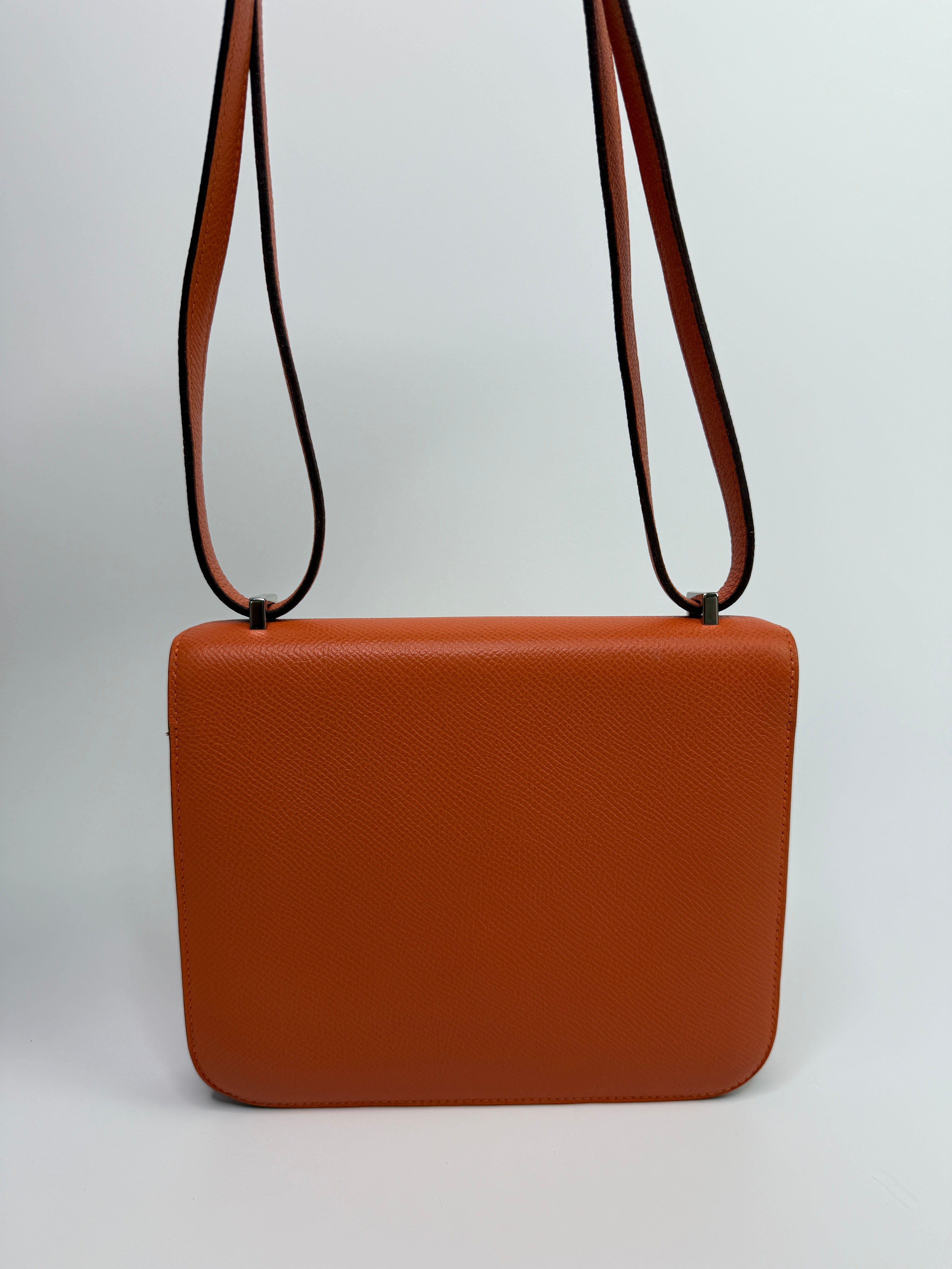Authentic Pre Loved Hermès Constance 18 In Orange Epsom Leather With Palladium Hardware Very Good Condition