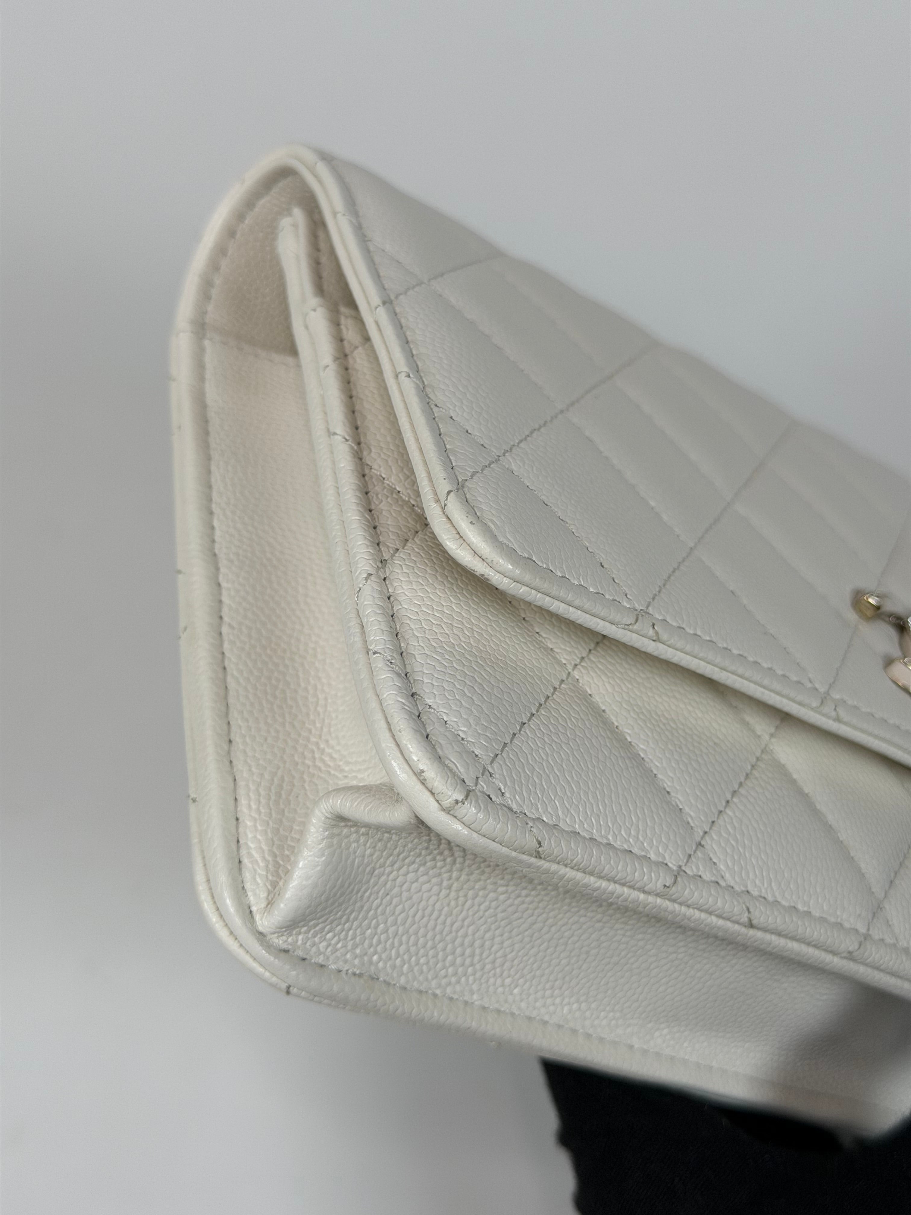 Chanel Wallet On Chain In White Caviar Leather With Pale Gold Hardware