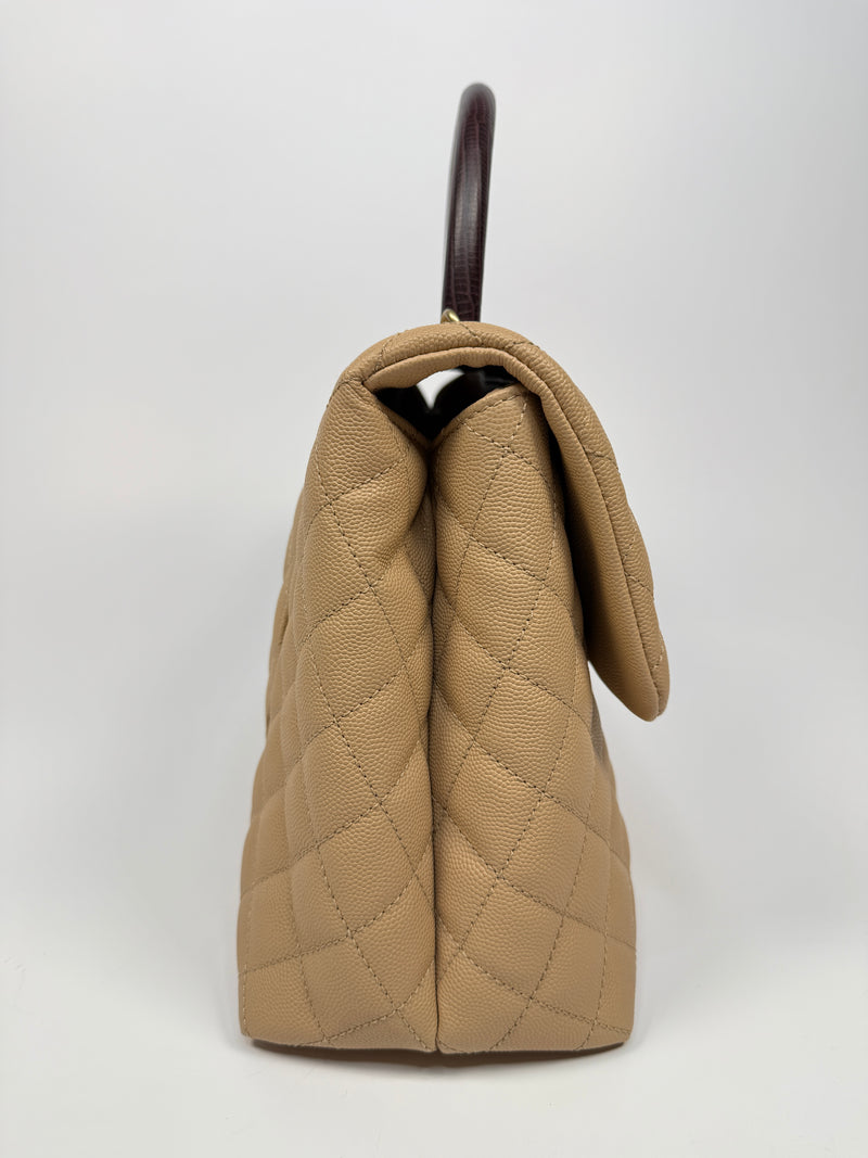 Chanel Coco Large Top Handle In Beige Caviar Leather With GHW