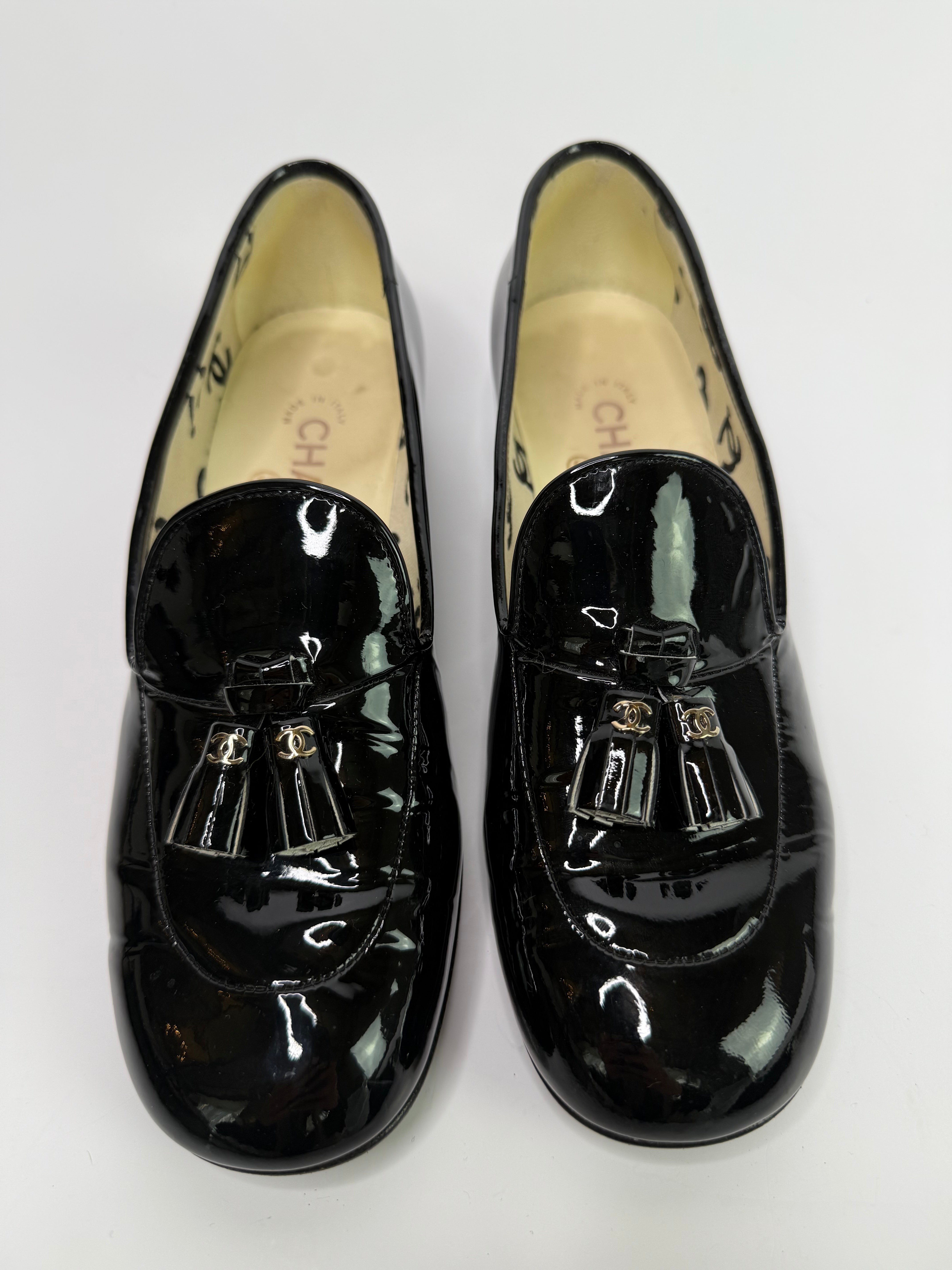 Chanel Black Patent Loafers  (Size 38/UK5)