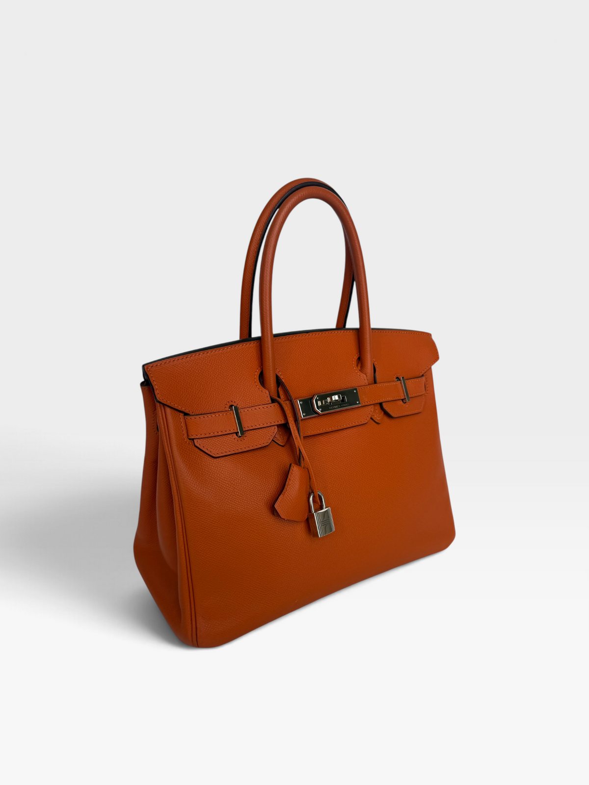 Hermès Birkin 30 In Orange Epsom Leather With Palladium Hardware. 100% authentic and preloved in excellent condition.