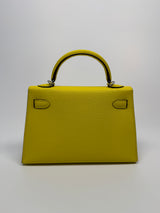 Hermés Mini Kelly ll Sellier Verso Chèvre Mysore in By Jaune Citron and Mushroom With PHW