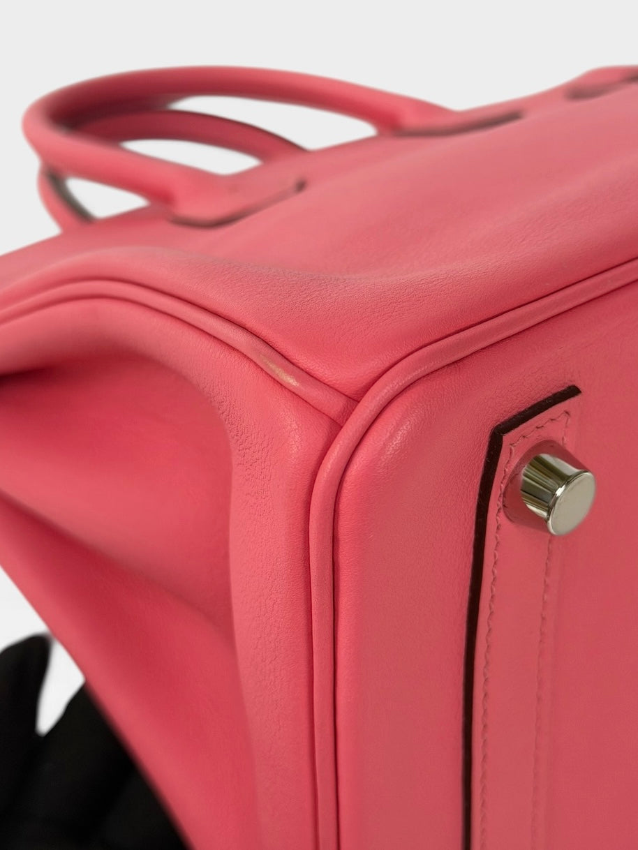 Hermès Birkin 25 In Rose Azalèe Swift Leather With Palladium Hardware. 100% authentic and preloved in excellent condition