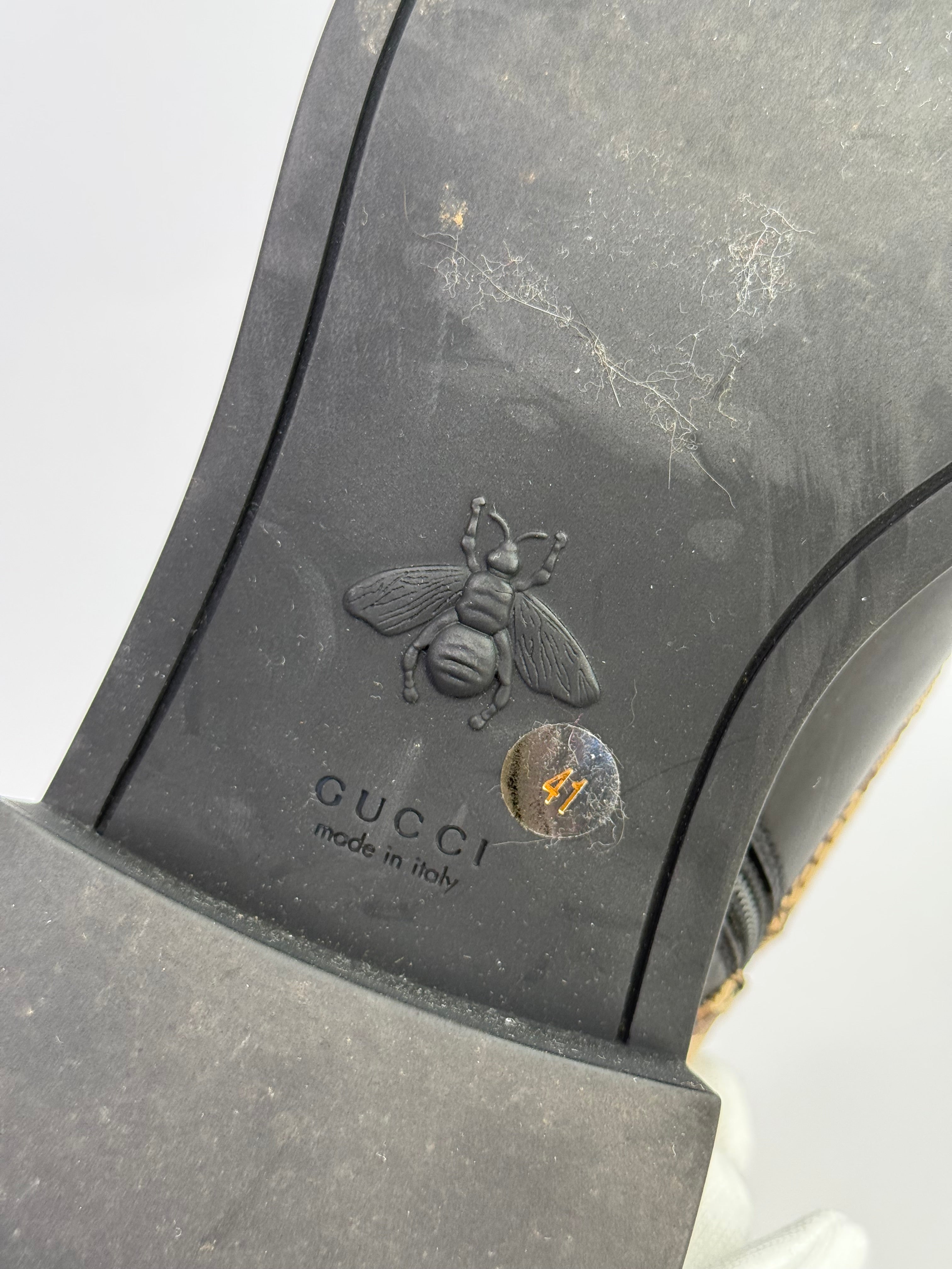 Gucci Logo Plaque Monogram Panelled Ankle Boots (Size 41/UK7). Authentic And Preloved In Excellent Condition.