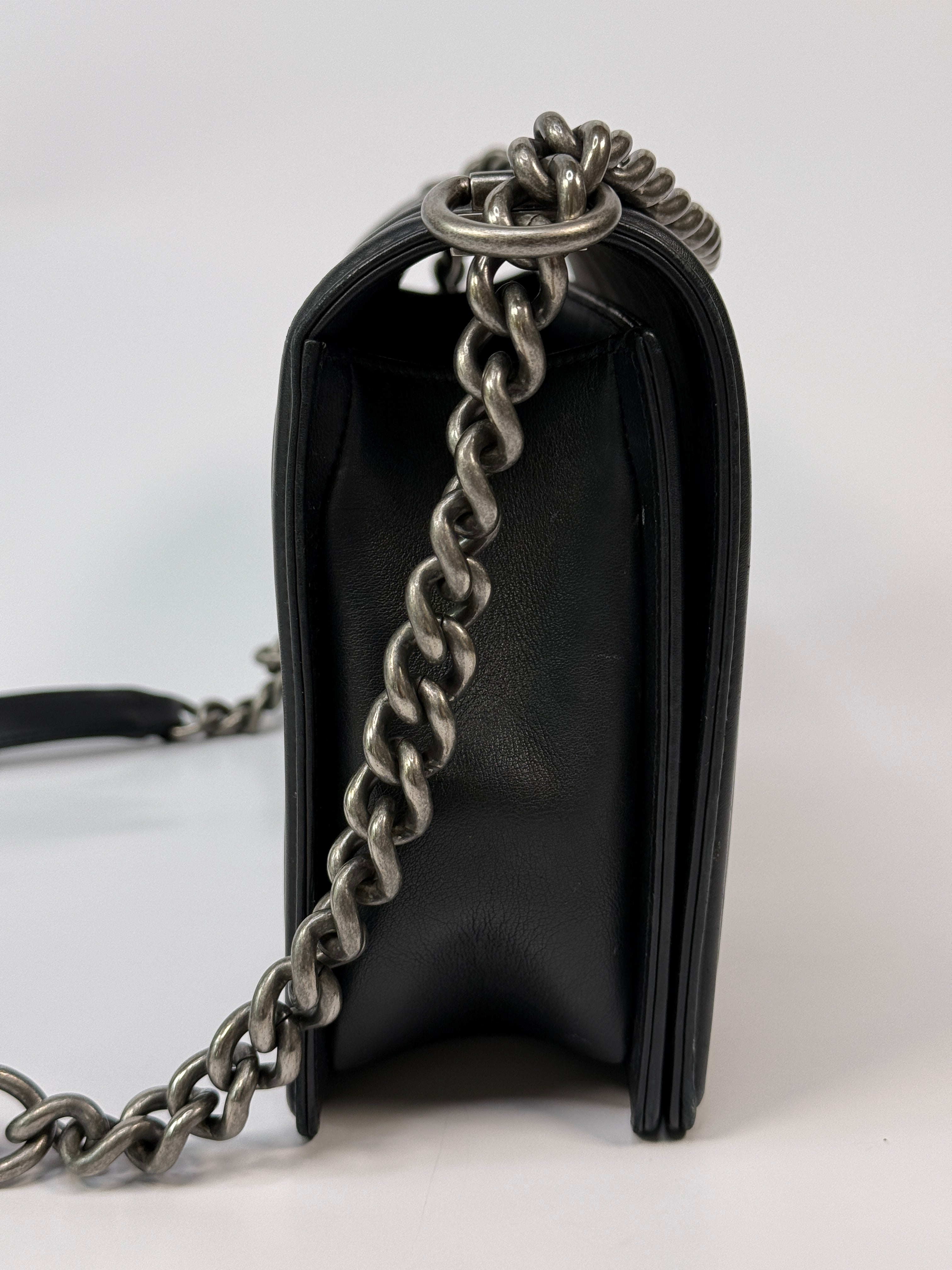 Chanel Boy Bag Large In Black Calfskin Leather RHW