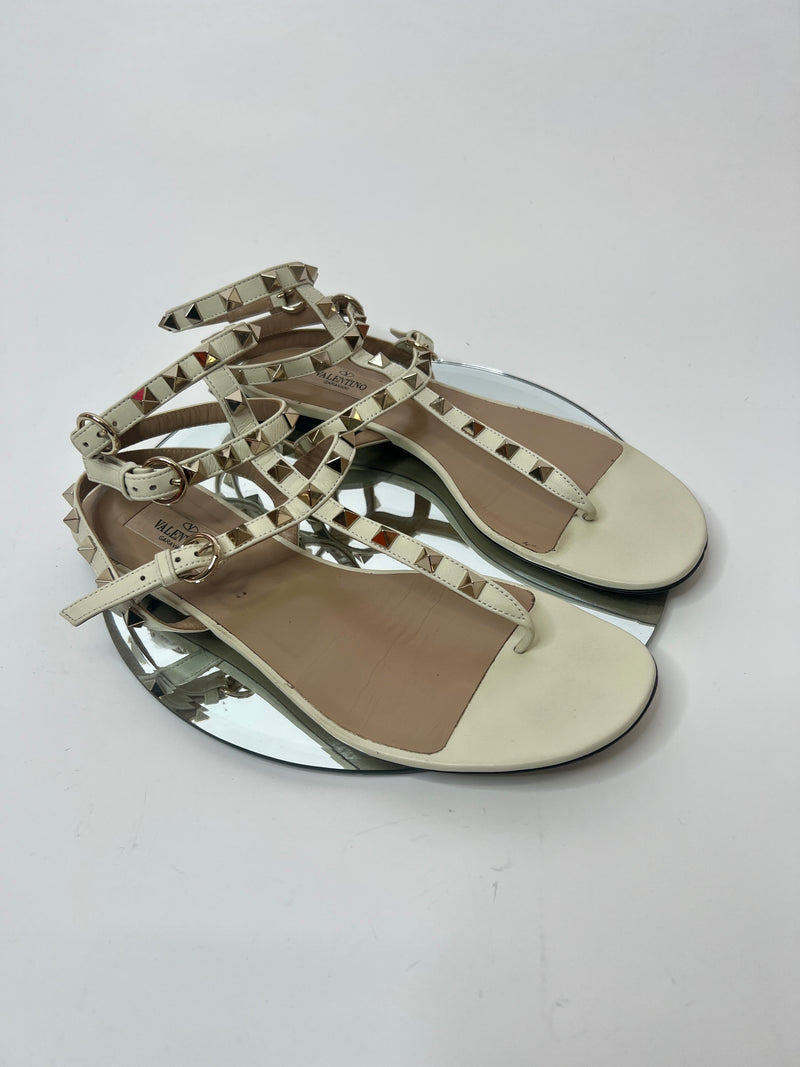 Valentino Garavani Cream Rockstud Sandals (Size 38 / UK 5)