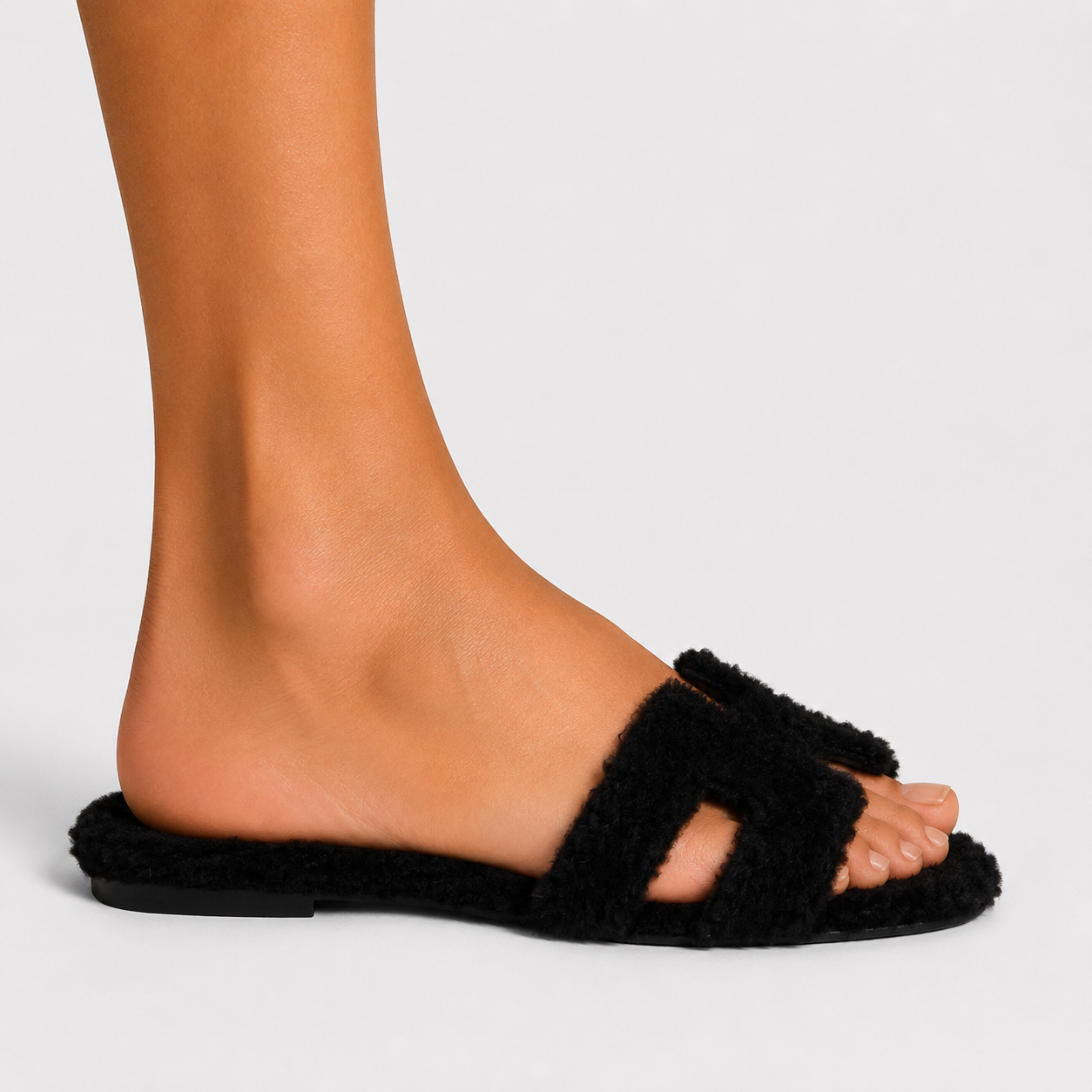Hermès Oran Black Shearling Sandals (Size 39/UK6)