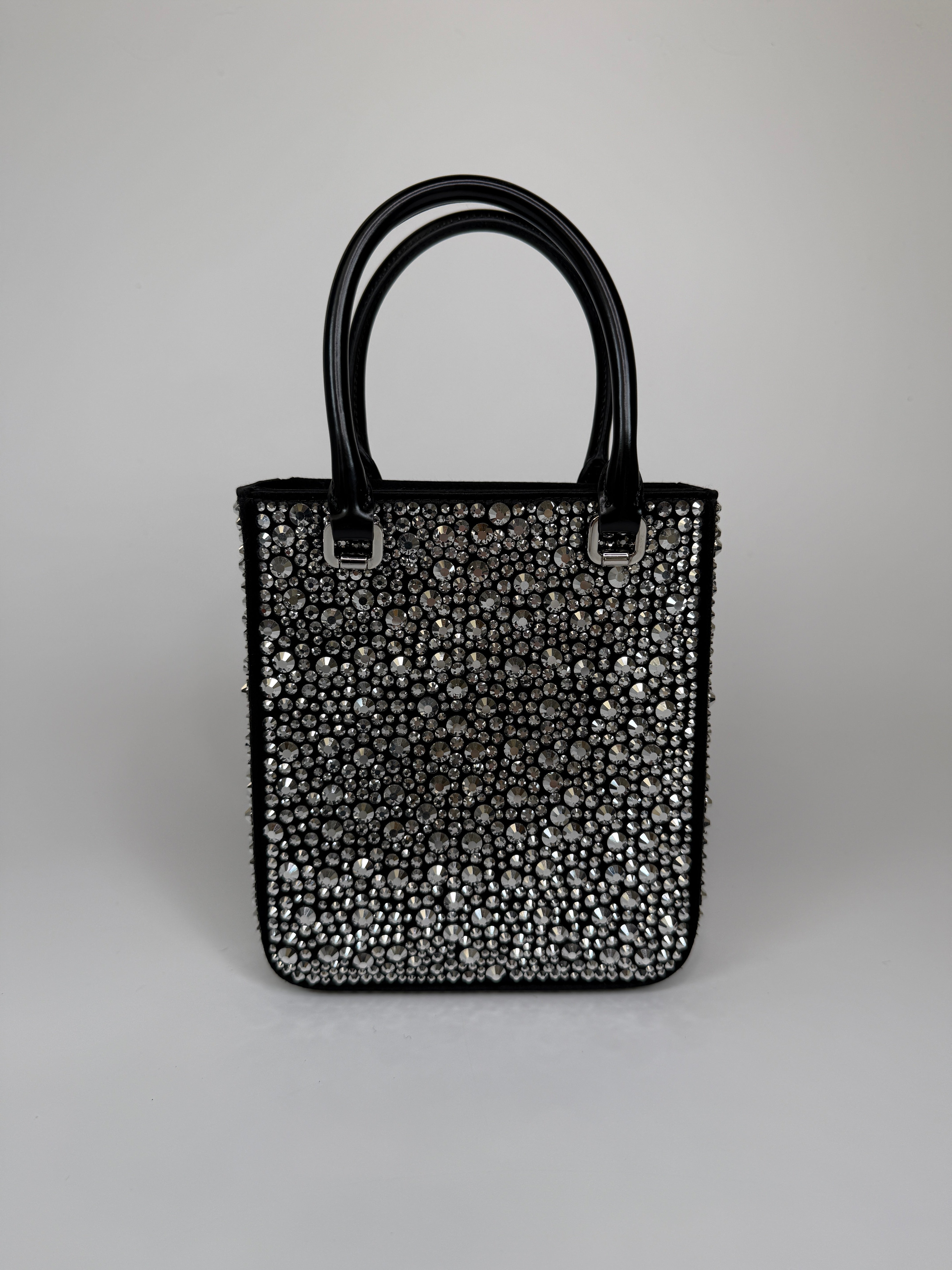 Prada Mini Tote In Black Crystal Leather With Silver Hardware Excellent Condition. 100% Authenticity guarantee. 