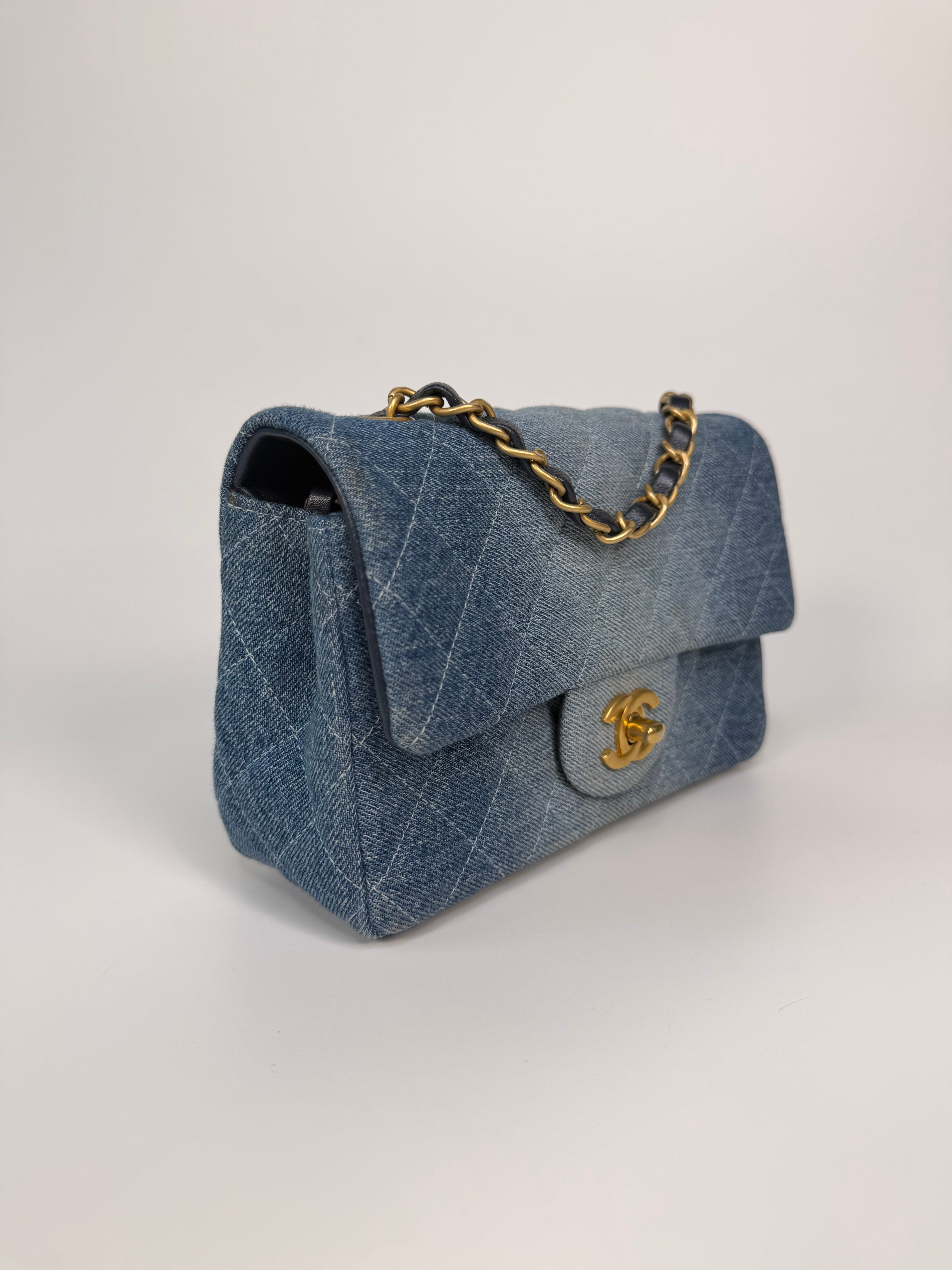 Chanel Mini Rectangle In Blue Denim With Gold Hardware Authentic and preloved in very good condition. 100% guarantee