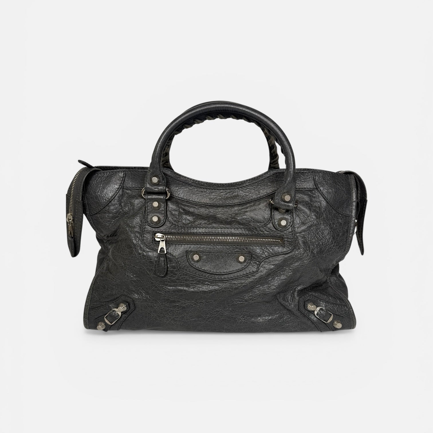 Balenciaga Medium Le City Bag In Grey Leather With Silver Hardware