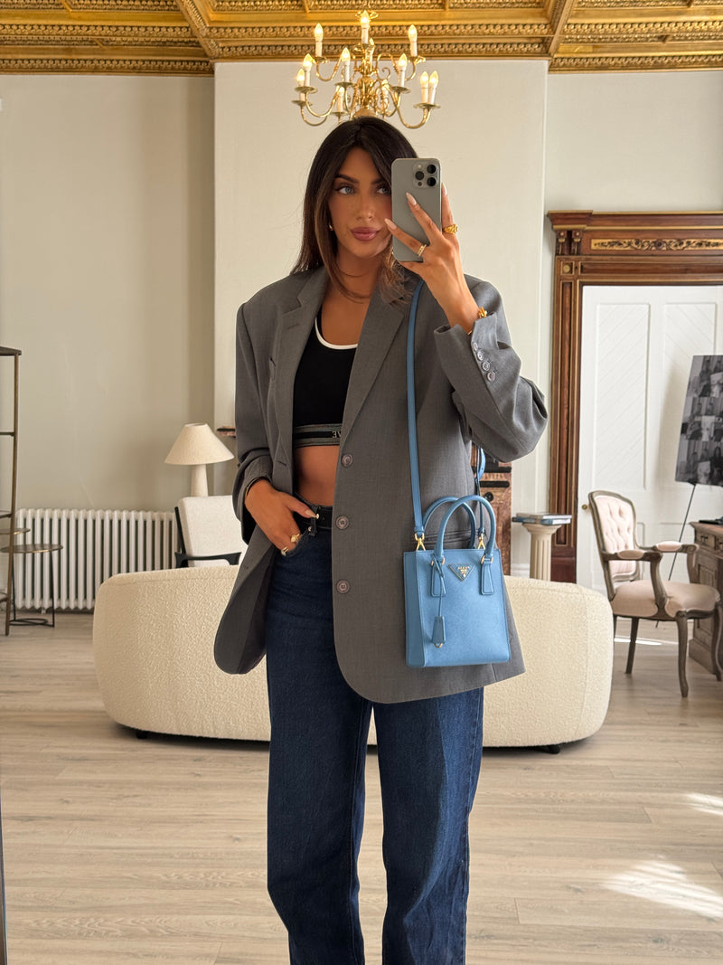 Prada Mini Tote In Powder Blue Saffiano Leather