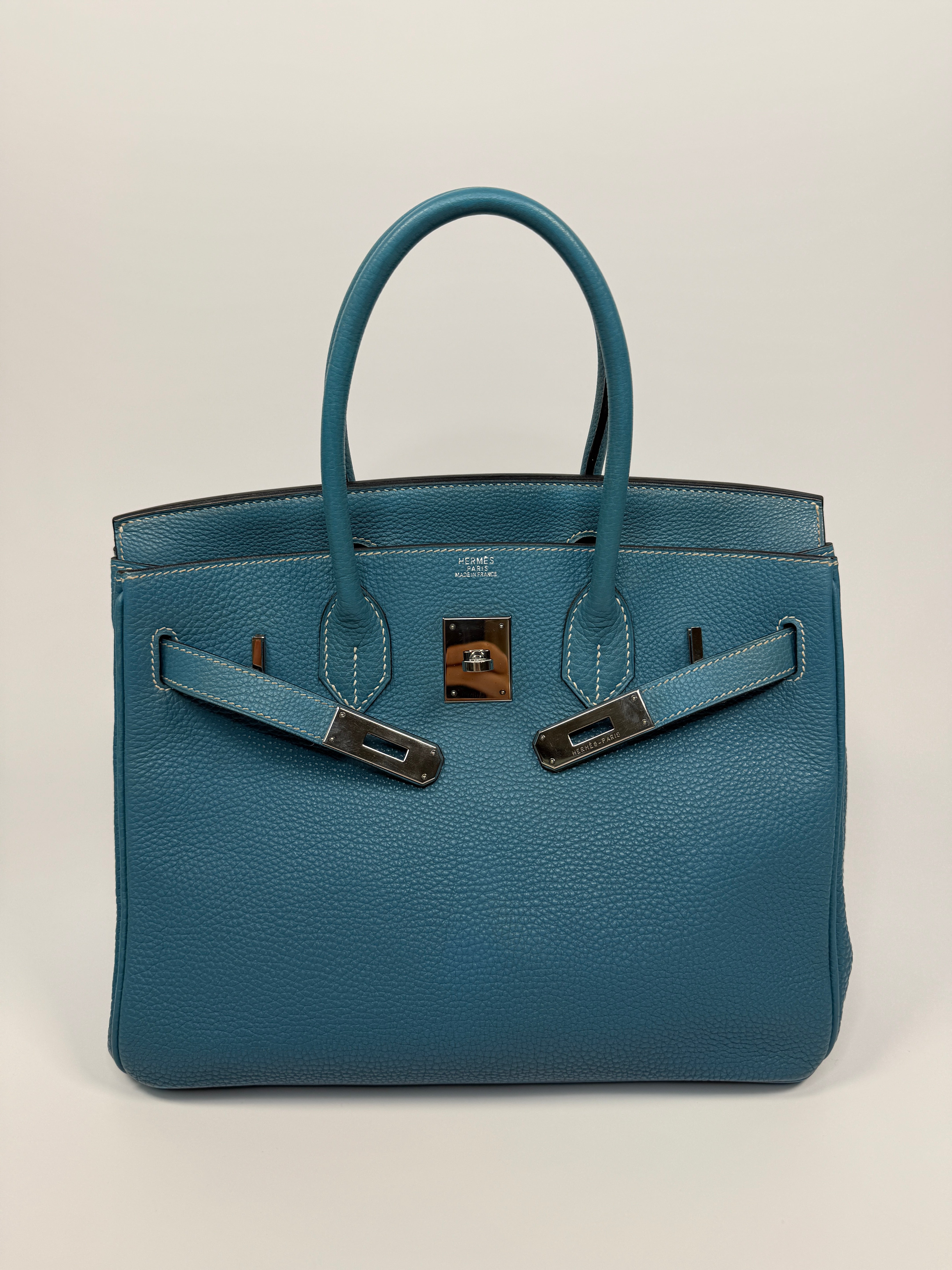 Authentic Pre Loved Hermès Birkin 30 In Blue Jean Togo Leather With Palladium Hardware Excellent Condition