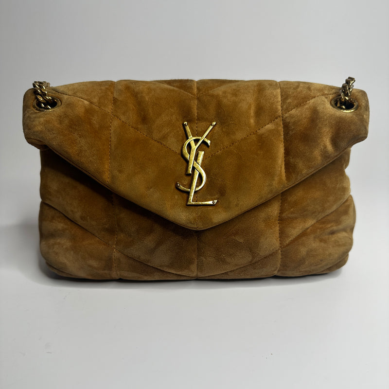 Saint Laurent Puffer Small Quilted Suede Shoulder Bag