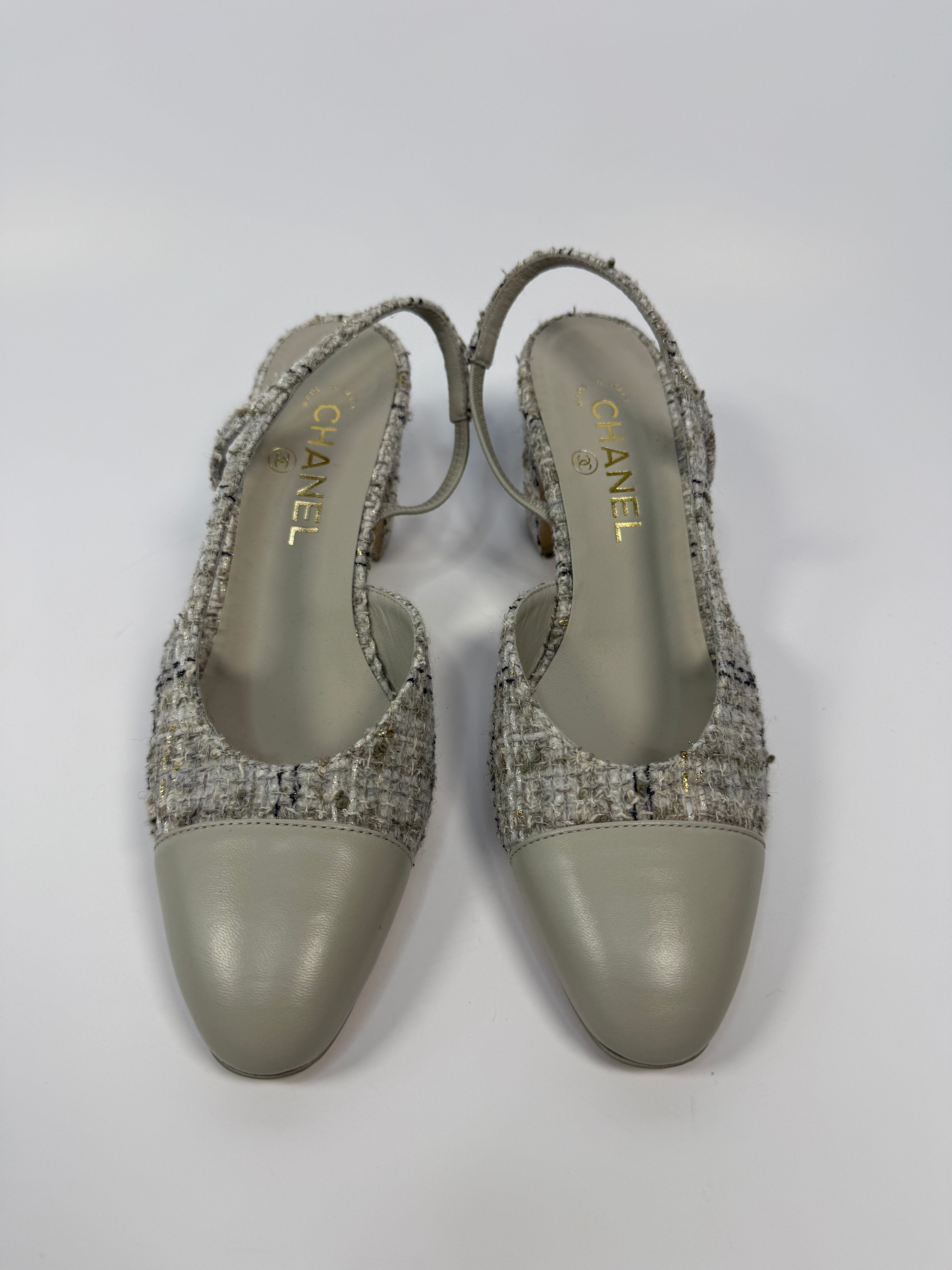 Chanel Tweed Slingback Pumps Size 39/UK 6, authentic and preloved in excellent condition