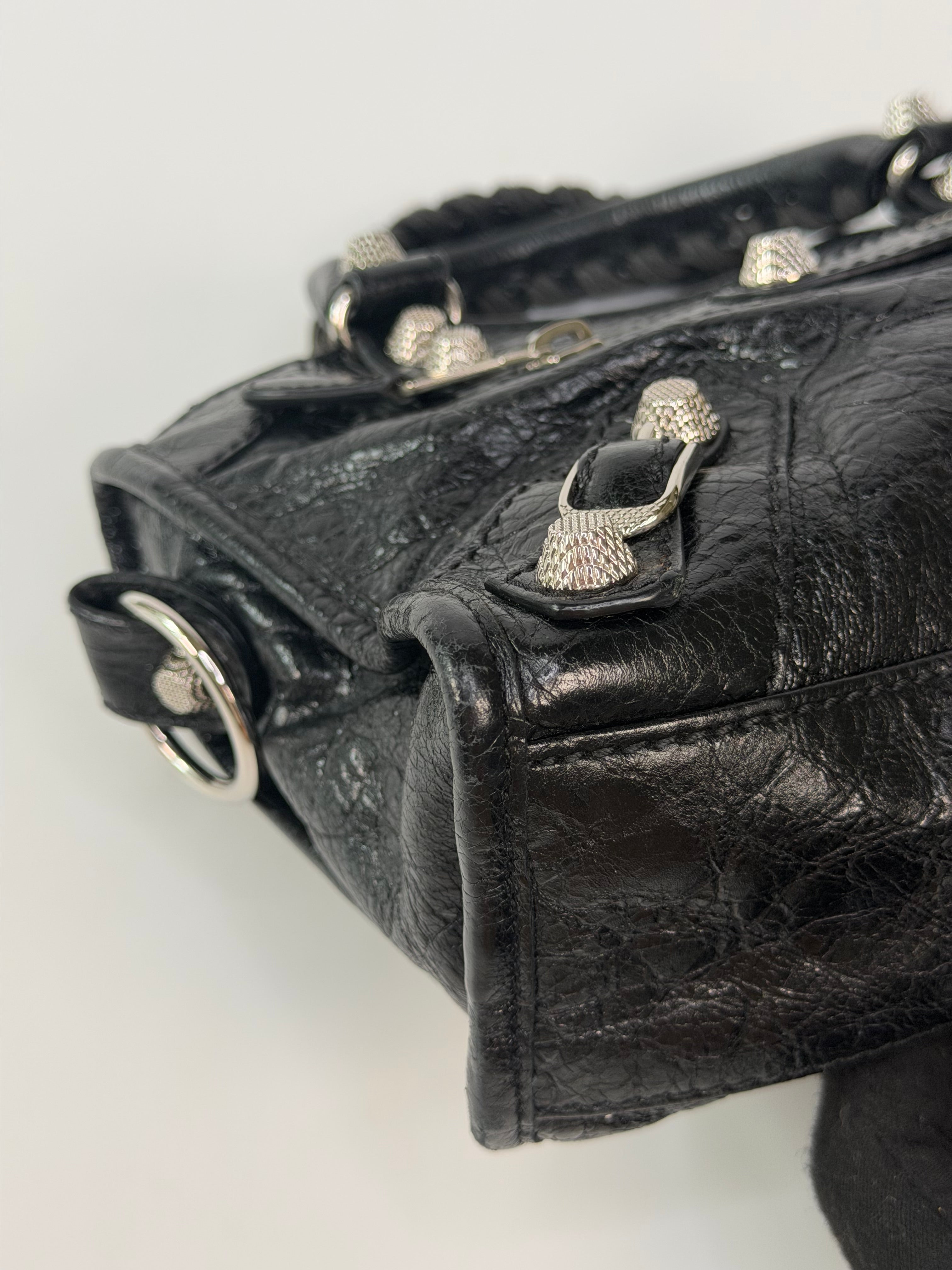 Balenciaga Le City Mini Bag In Noir Lambskin With Silver Hardware. Authentic and preloved in very good condition. 100% guarantee