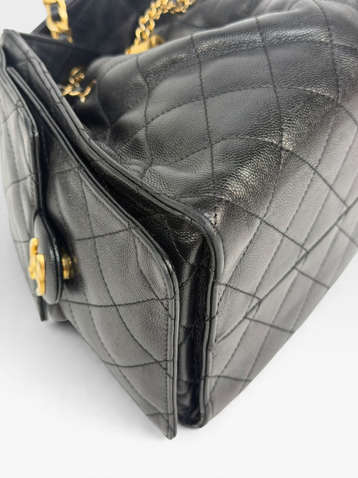 Chanel 25 Small In Black Caviar Leather With Aged Gold Hardware. 100% authentic and preloved in excellent condition