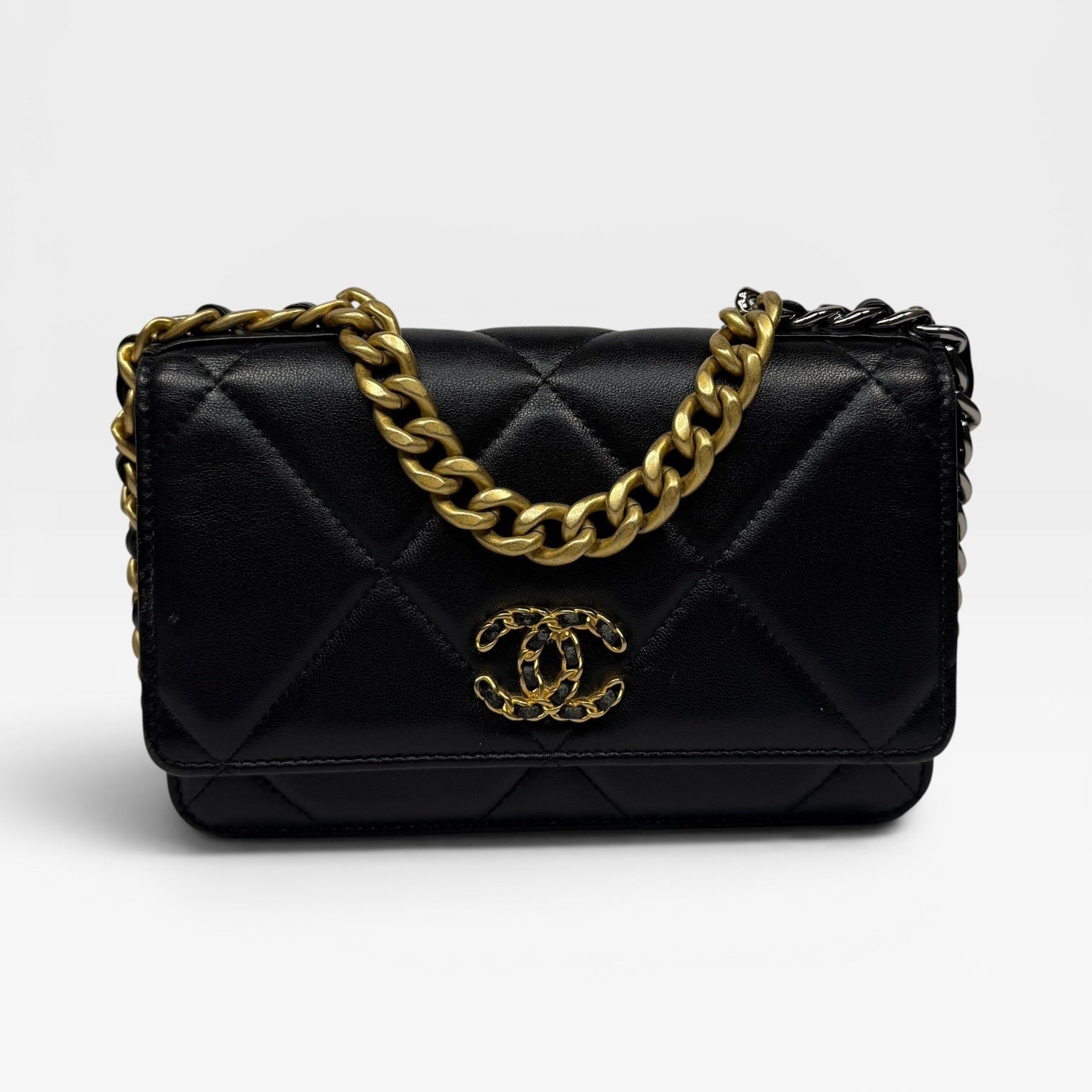 Chanel 19 Wallet On Chain In Black Lambskin Leather With Mixed Hardware
