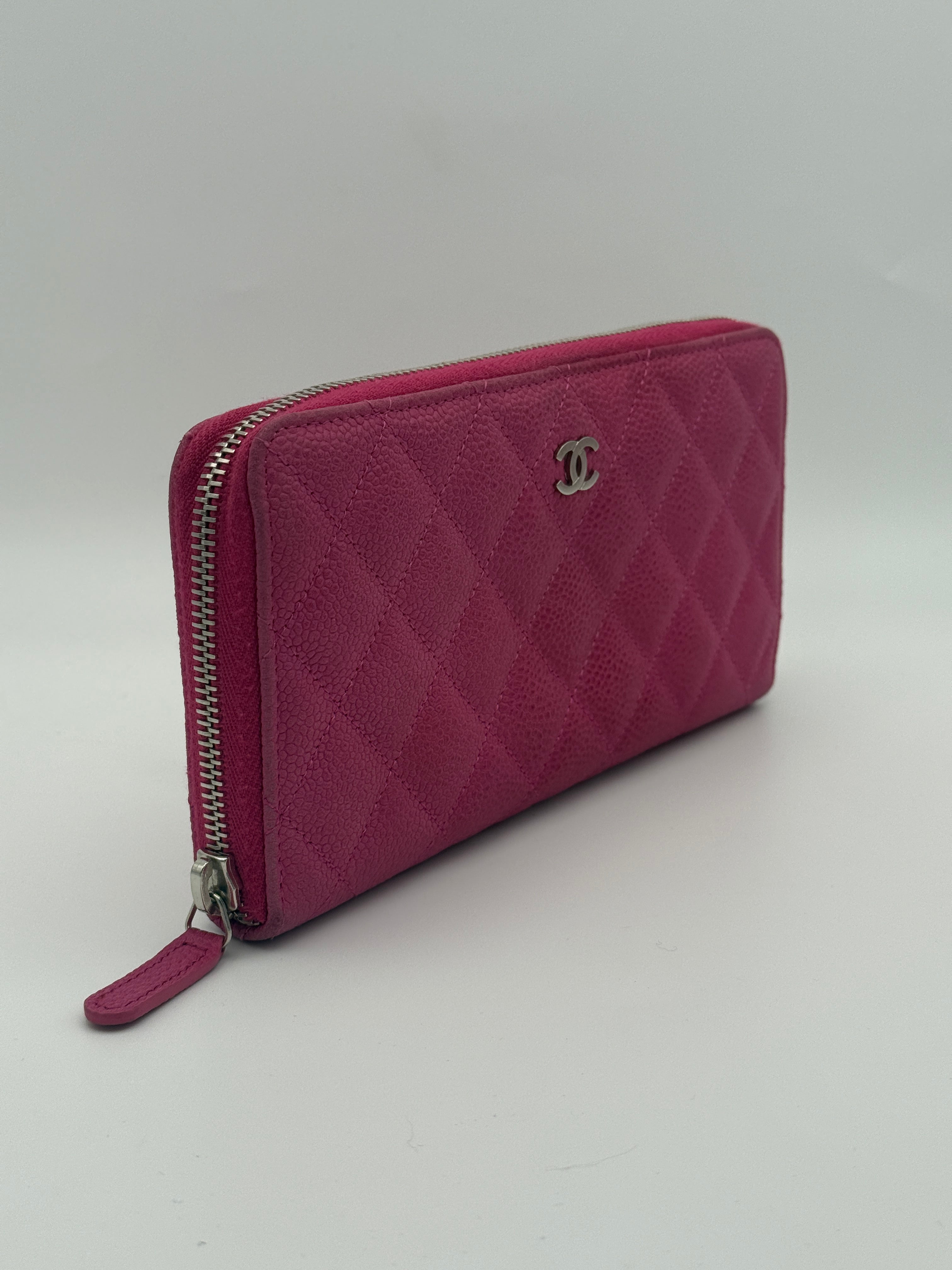 Chanel Classic Pink Caviar Leather Zip Wallet With Silver Hardware Good Condition. Authentic and preloved. 100% Authenticity Guarantee 
