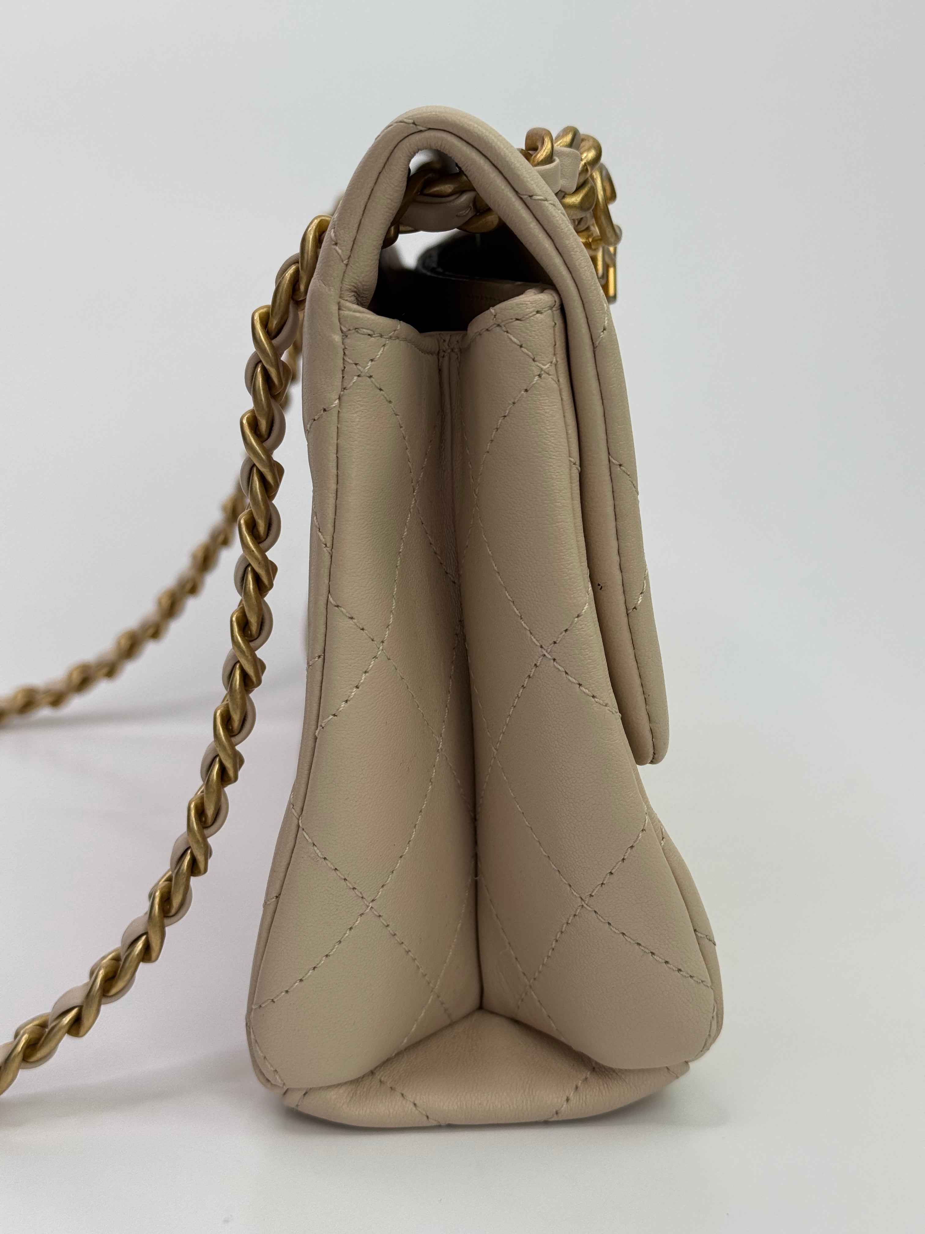 Chanel Medium Quilted Lambskin Logo Letters Touch Chain Flap Bag