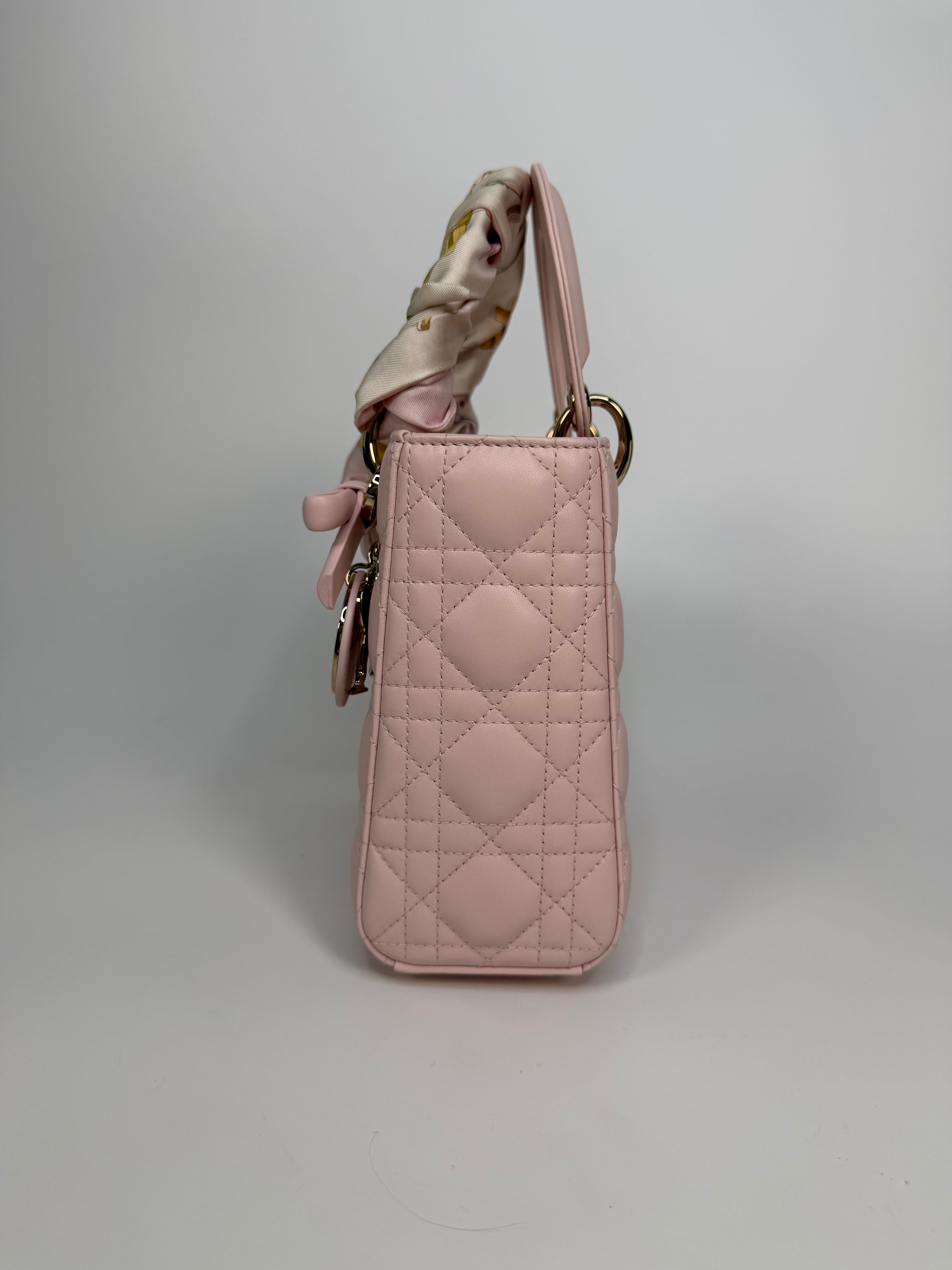 Christian Dior Lady Dior Small Bag In Rose Tendre With Gold Hardware. Authentic and preloved in excellent condition