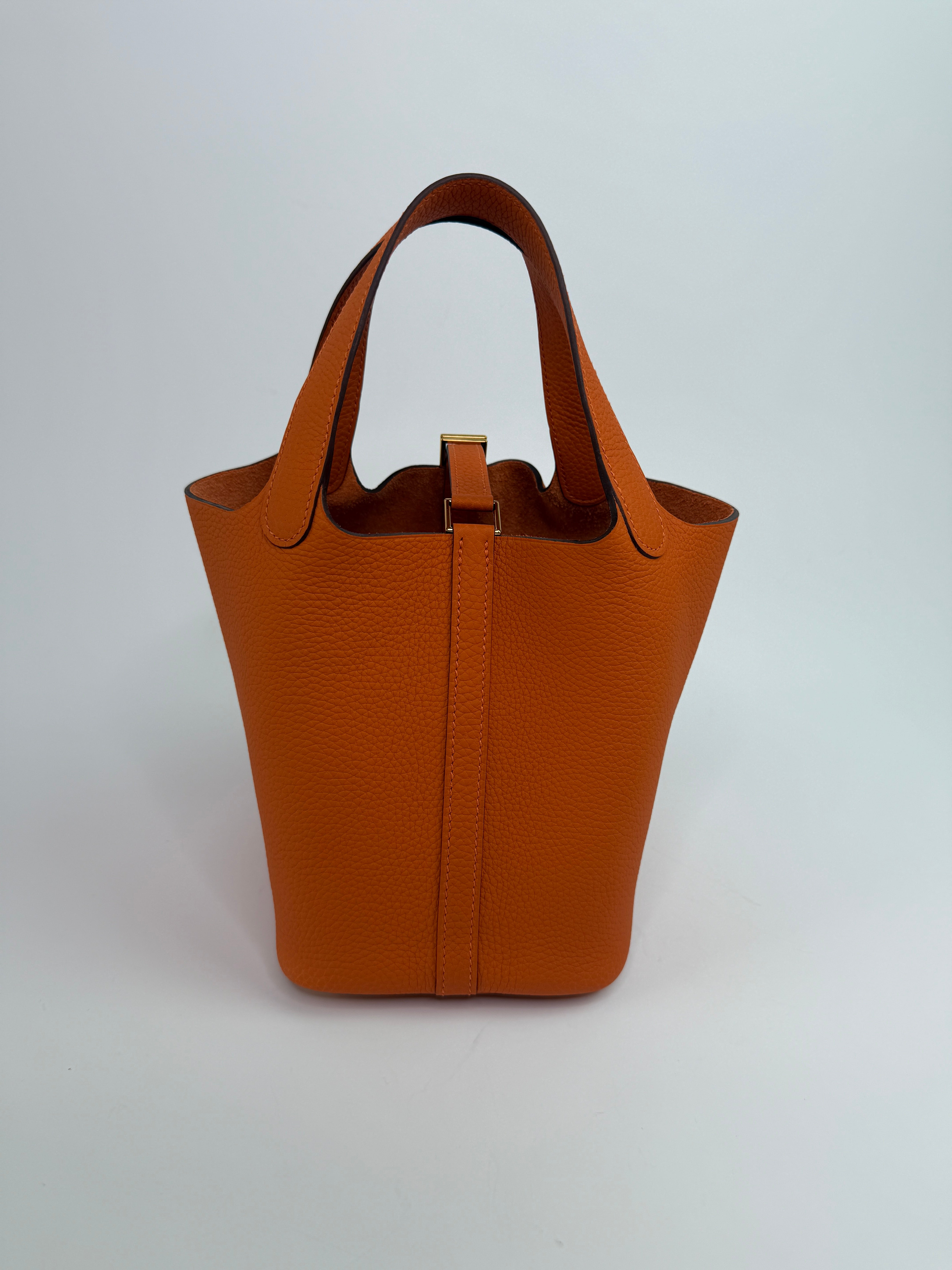 Hermès Picotin 18 In Orange Clemence Leather With GHW