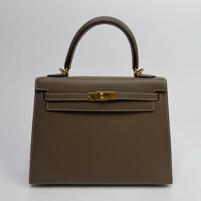 Hermès Kelly 25 Sellier In Etoupe Epsom Leather With GHW