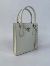 Prada Mini Tote In White Saffiano Leather