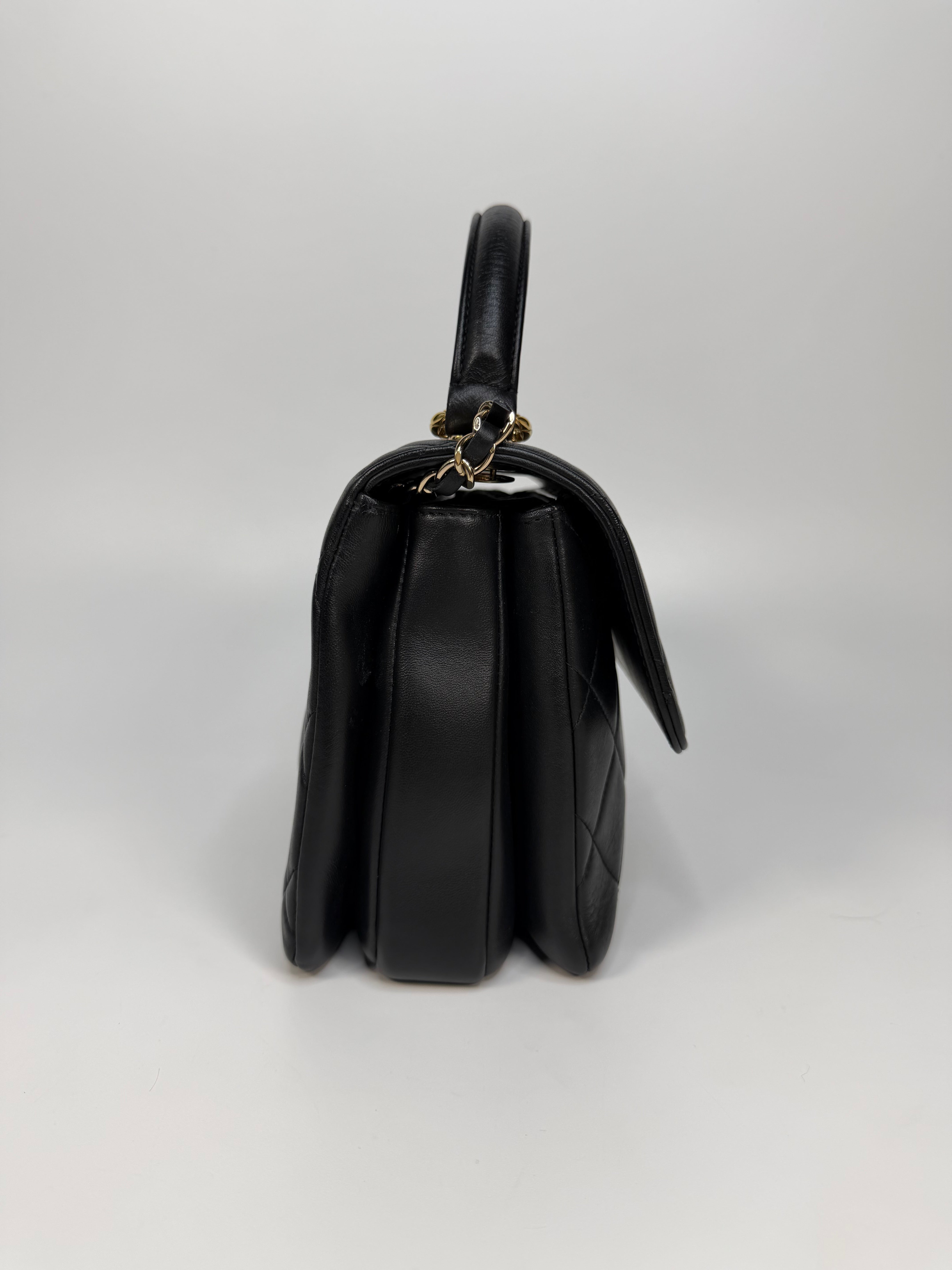 Chanel Small Trendy Top Handle In Lambskin Leather With Gold Hardware. Authentic and preloved in excellent condition.