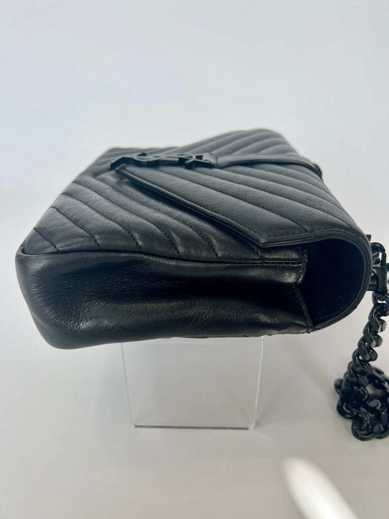 Saint Laurent Black Matelassé Leather Medium College Top Handle Bag