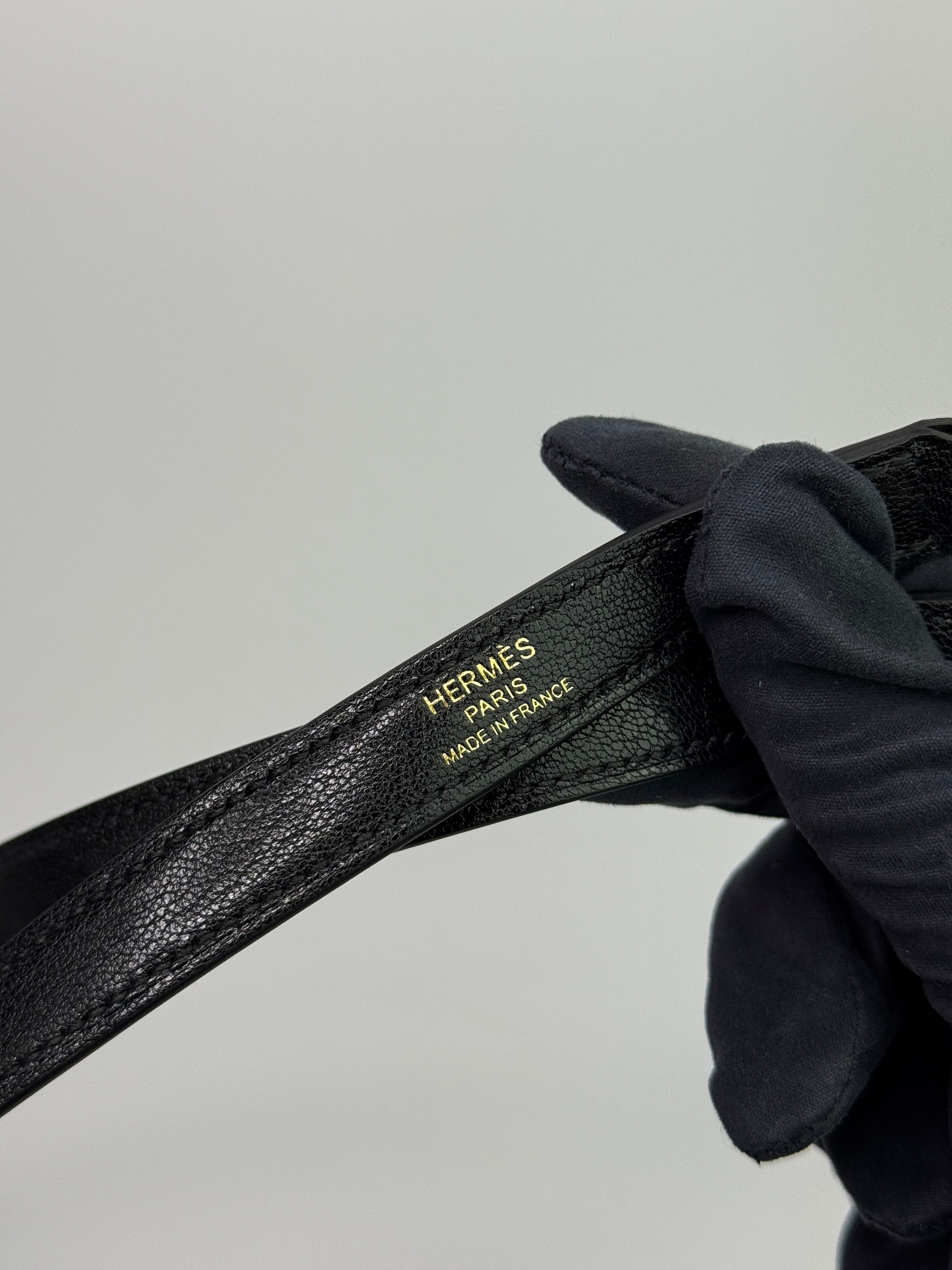 Authentic Pre Loved Hermès Kelly 25 Sellier In Black Chevre Chamilka Leather with Yellow Gold Hardware New & Unused Condition