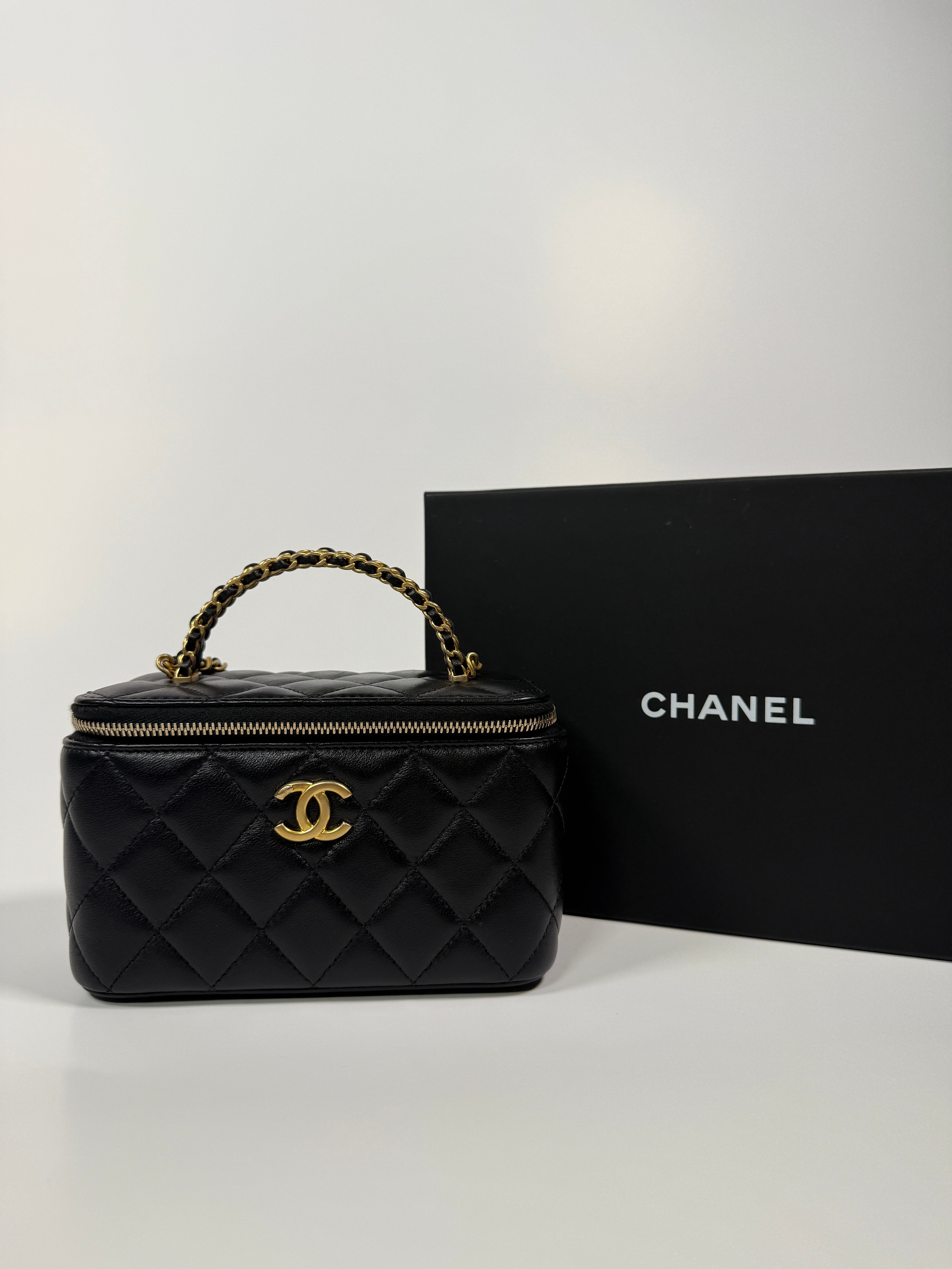 Chanel Vanity Rectangular with Top Handle In Black