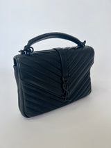 Saint Laurent Black Matelassé Leather Medium College Top Handle Bag